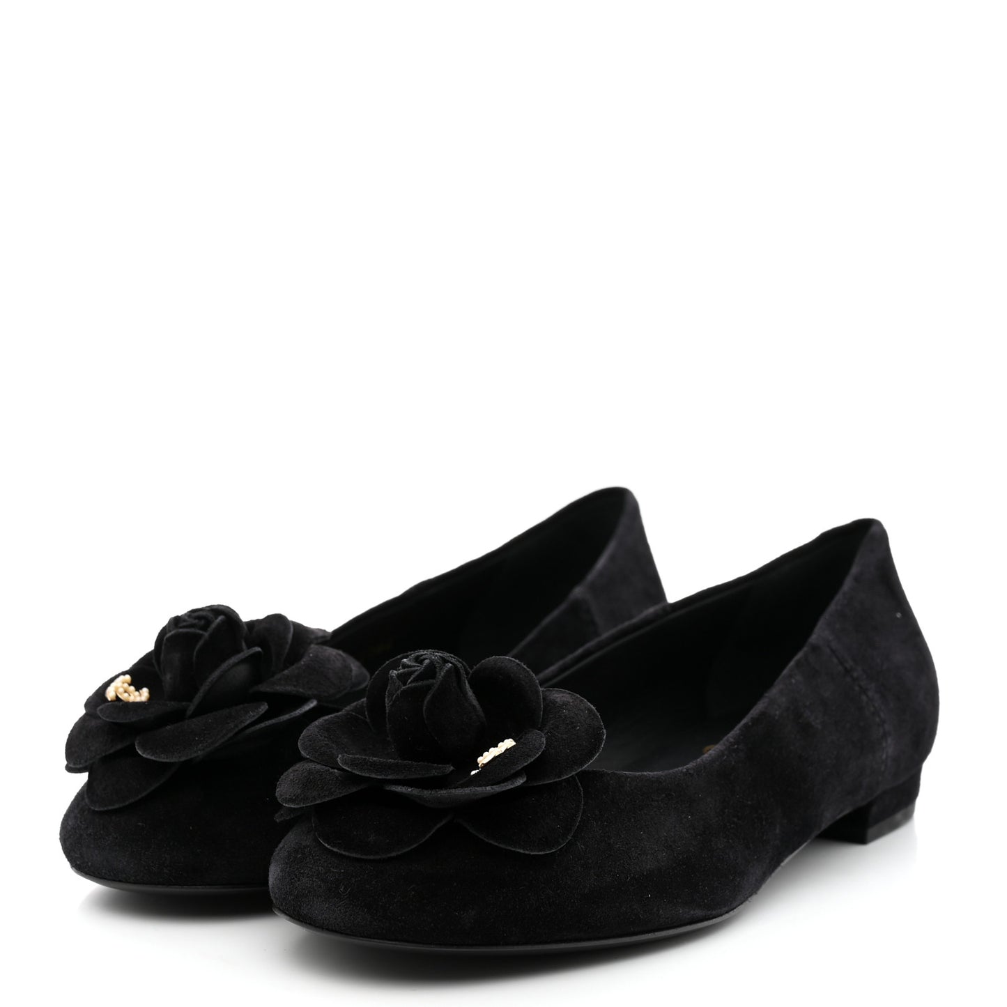 Suede Camellia CC Ballerina Flat 36.5 Black