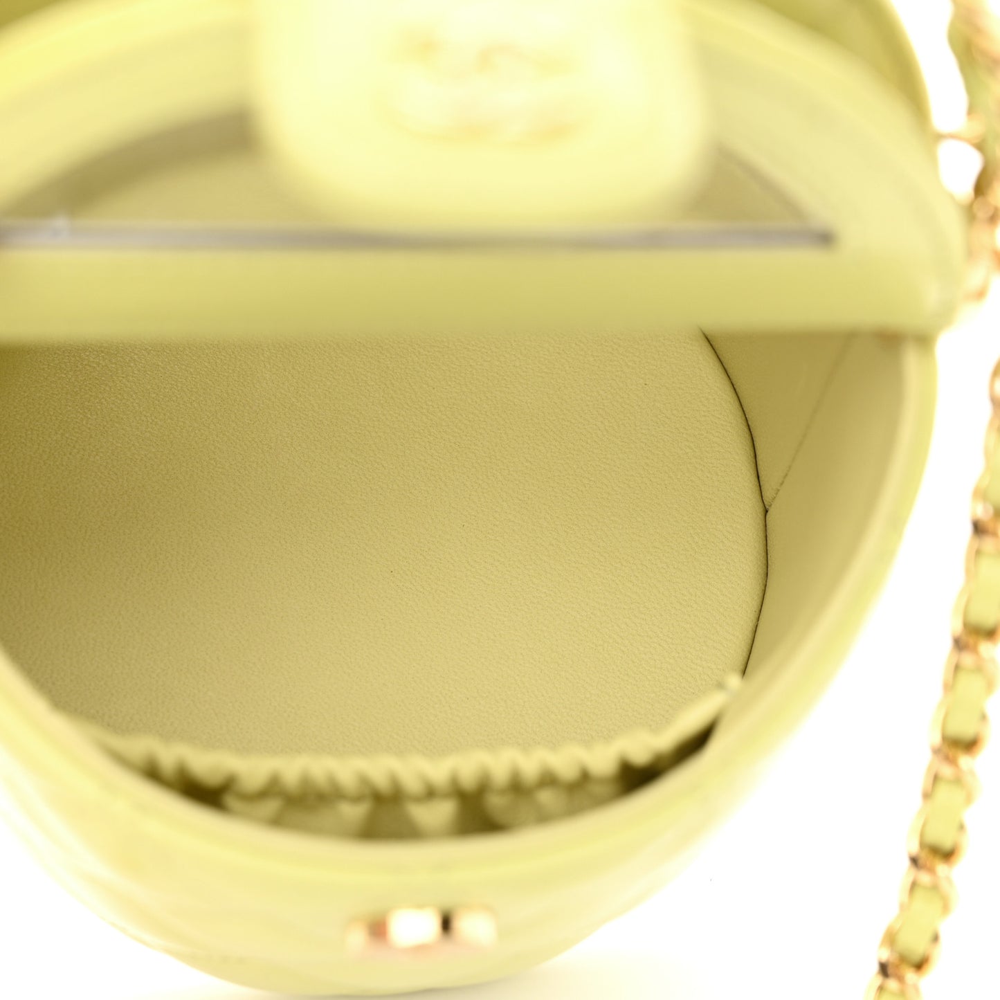 Shiny Lambskin Quilted Chain Top Handle Vanity With Chain Light Green