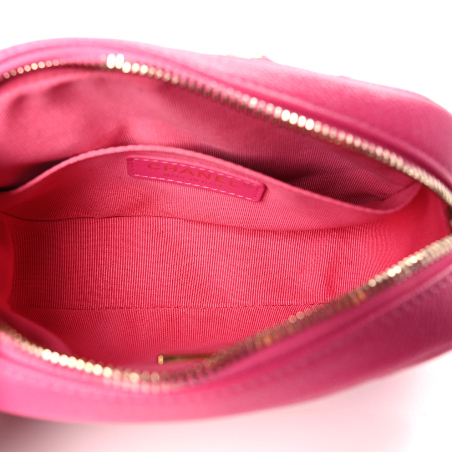 Shiny Caviar Quilted Chain Melody Camera Bag Fuchsia