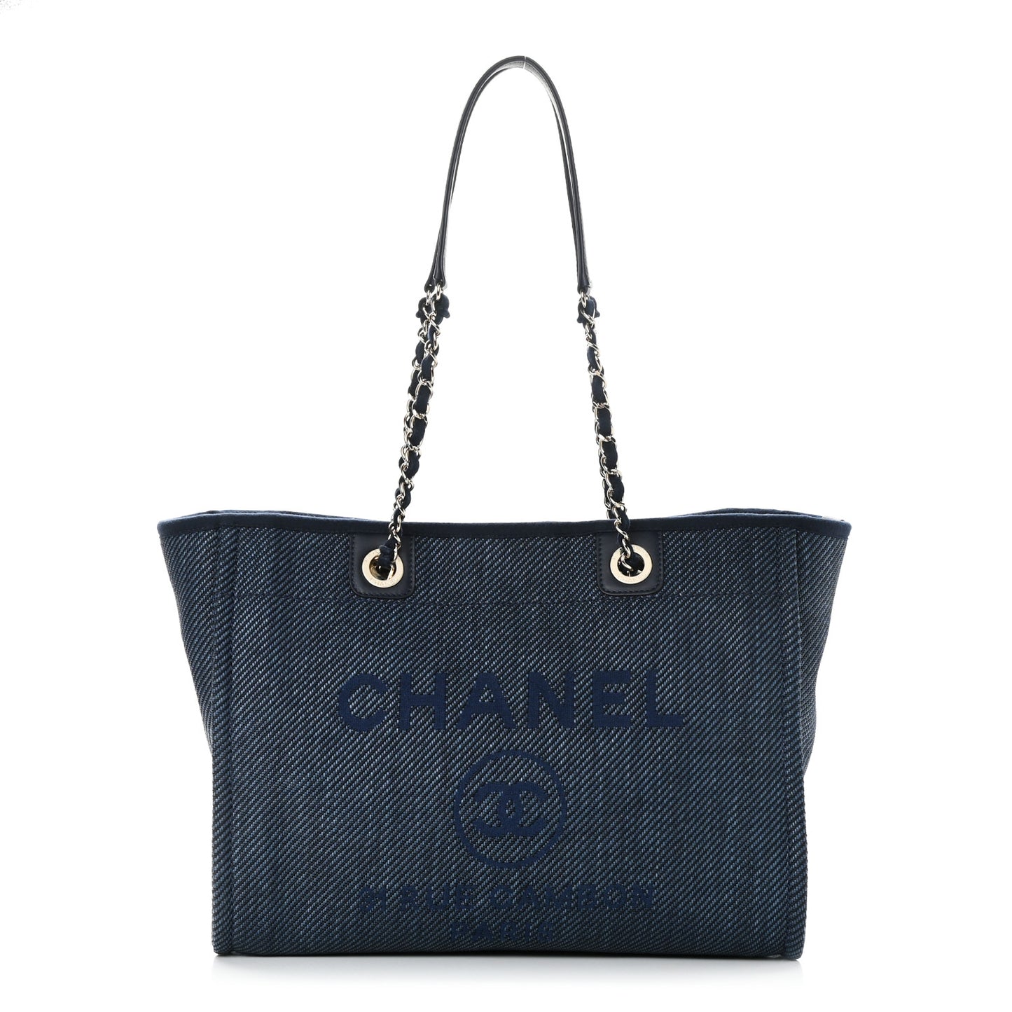 Mixed Fibers Striped Small Deauville Tote Navy Blue