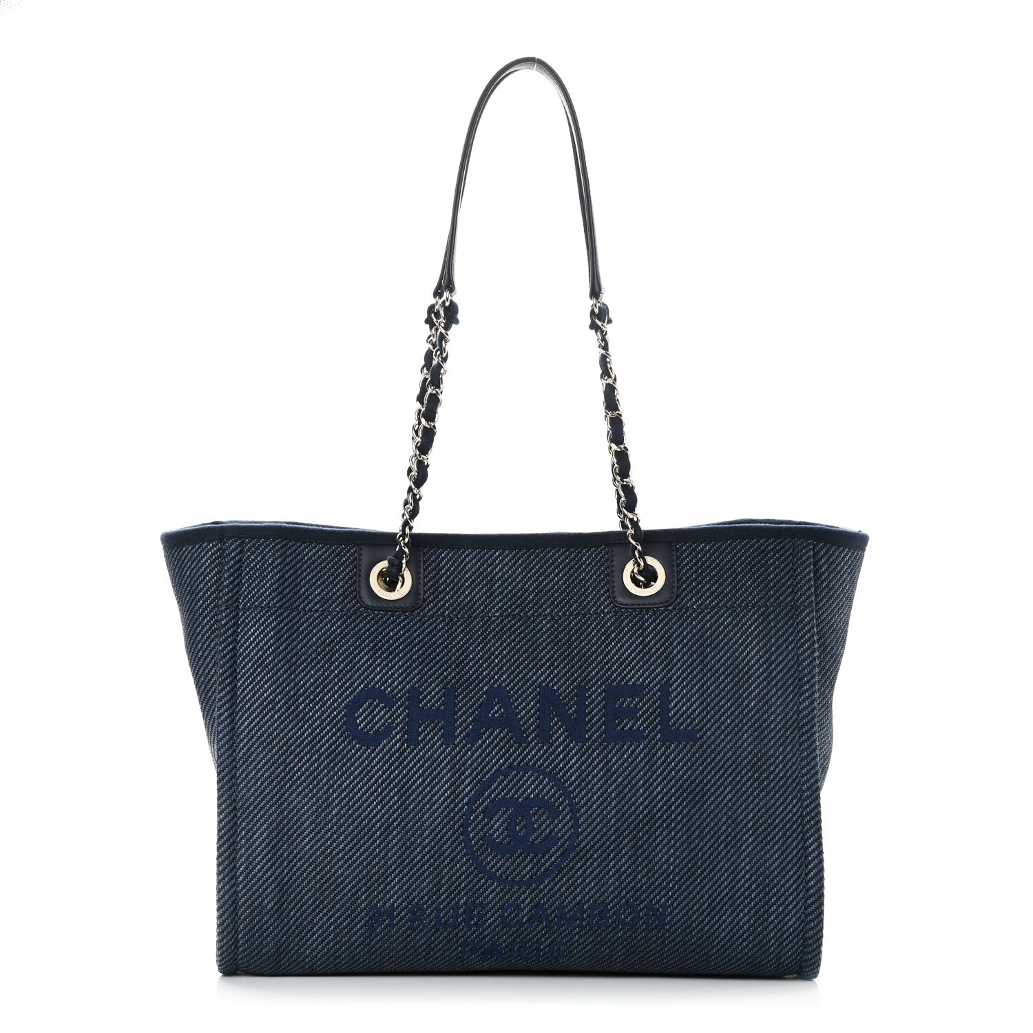 Chanel Mixed Fibers Striped Small Deauville Tote Navy Blue 1 of 12