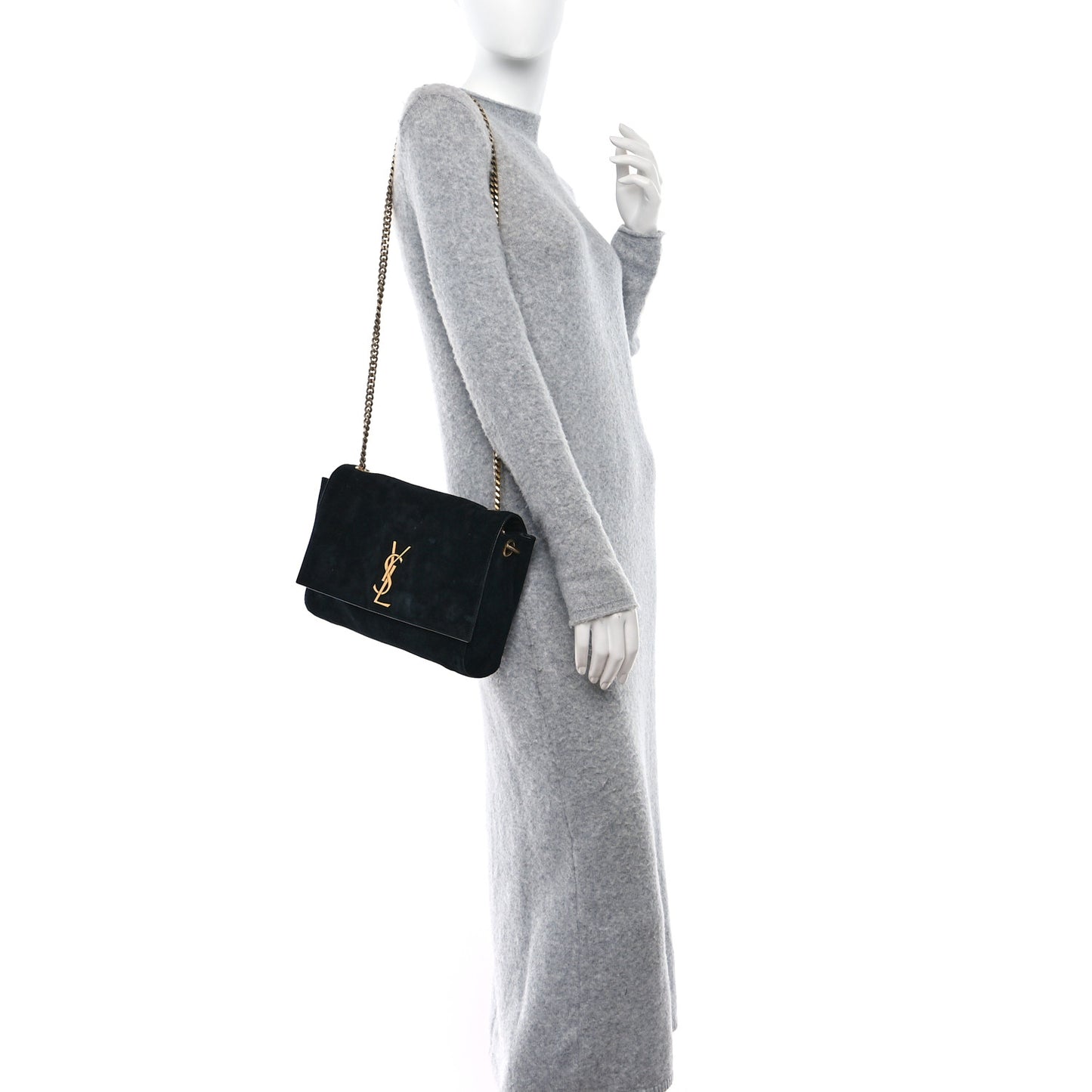 Smooth Calfskin Suede Medium Reversible Monogram Kate Satchel Black