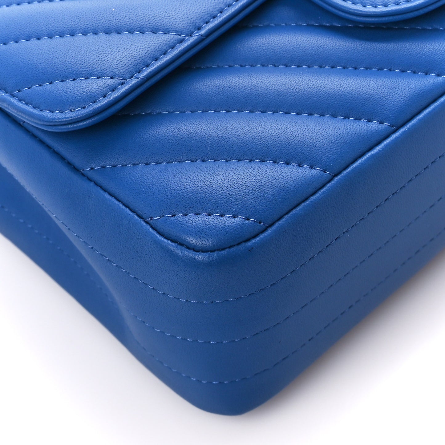 Lambskin Chevron Quilted Mini Rectangular Flap Blue