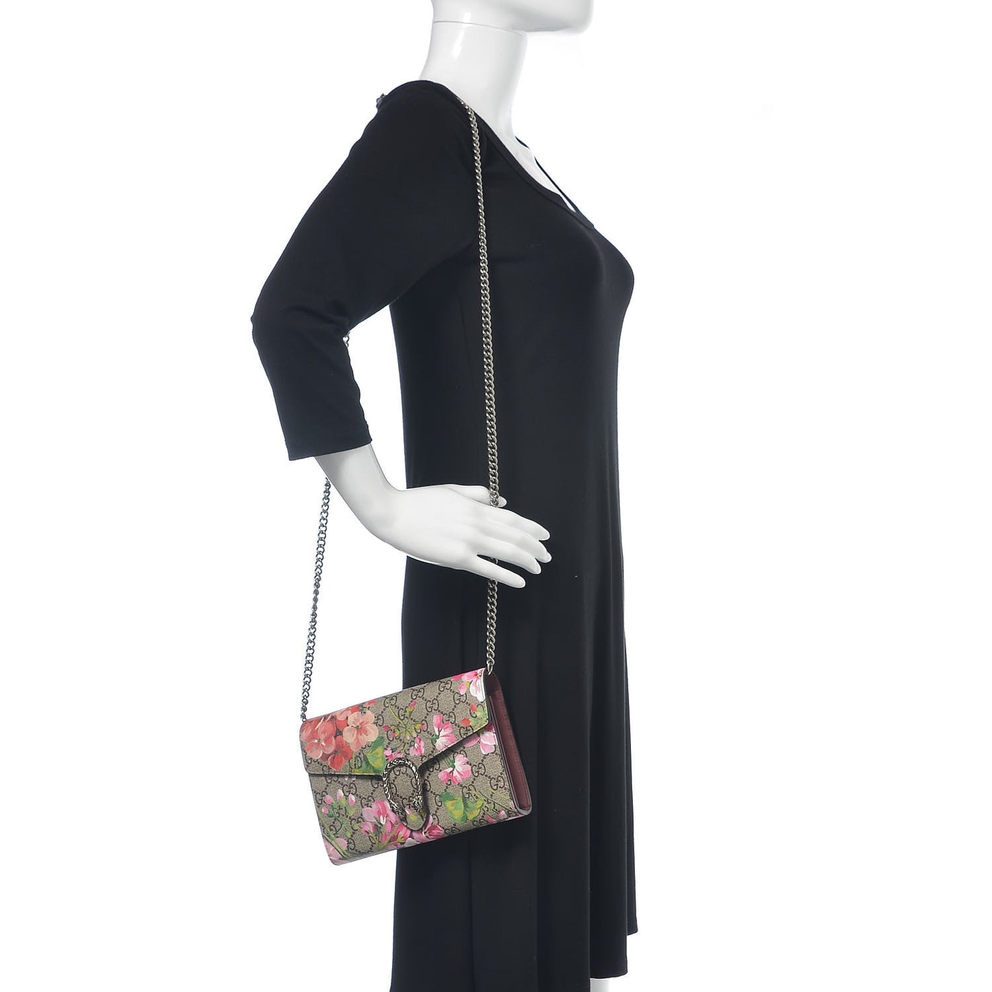 GG Supreme Monogram Blooms Mini Dionysus Chain Wallet Beige Multicolor Dry Rose