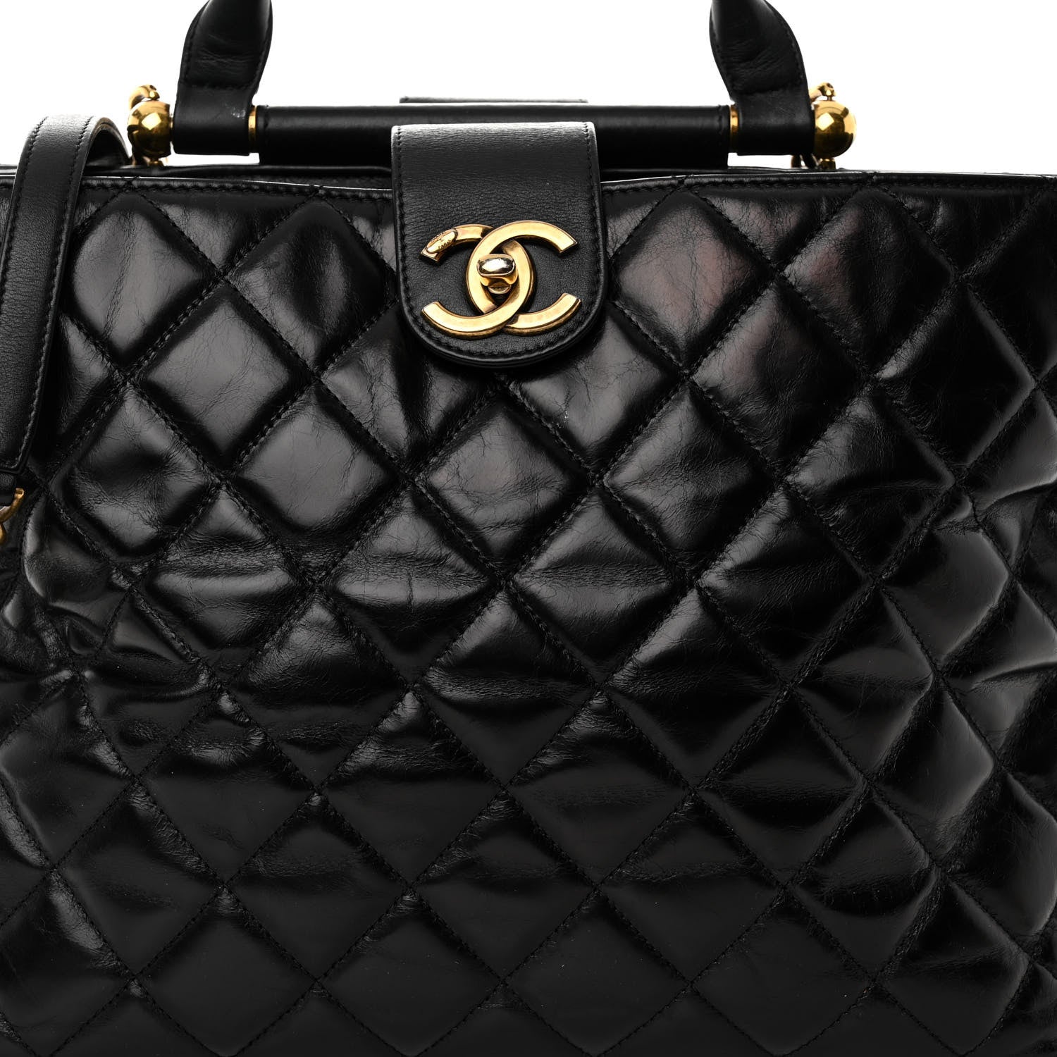 Chanel Glazed Calfskin Quilted Gold Bar Tote Black 8 of 10