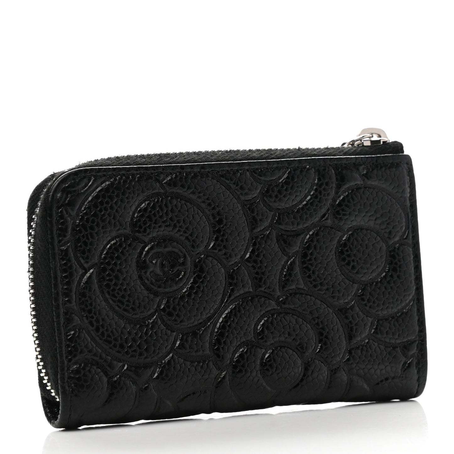 Caviar Camellia Embossed Key Holder Case Black