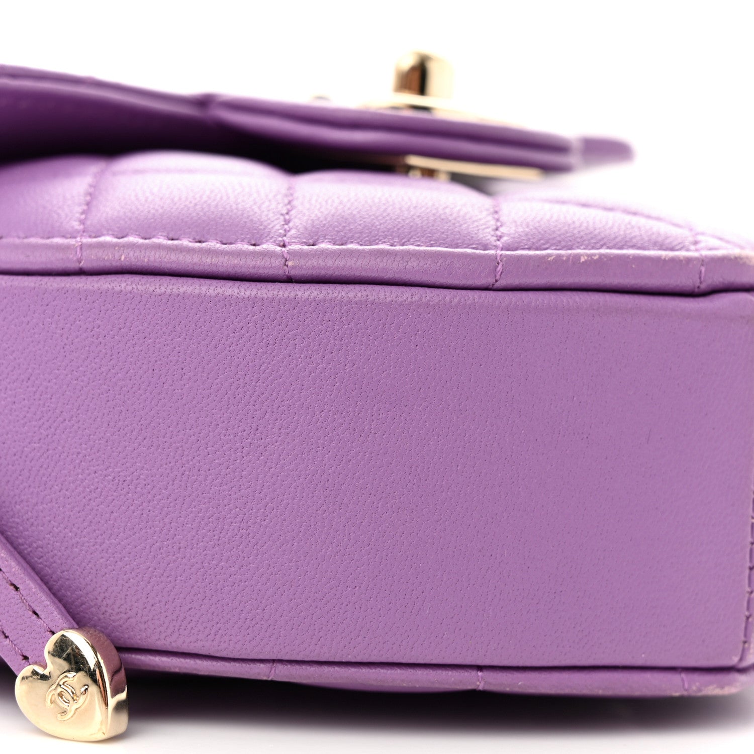 Chanel Lambskin Quilted CC In Love Heart Clutch With Chain Purple 9 of 13