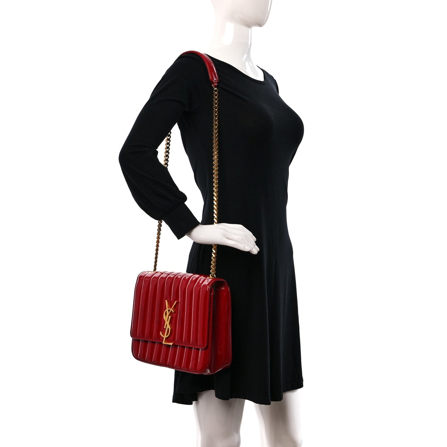 Patent Matelasse Monogram Large Vicky Chain Bag Rouge Eros