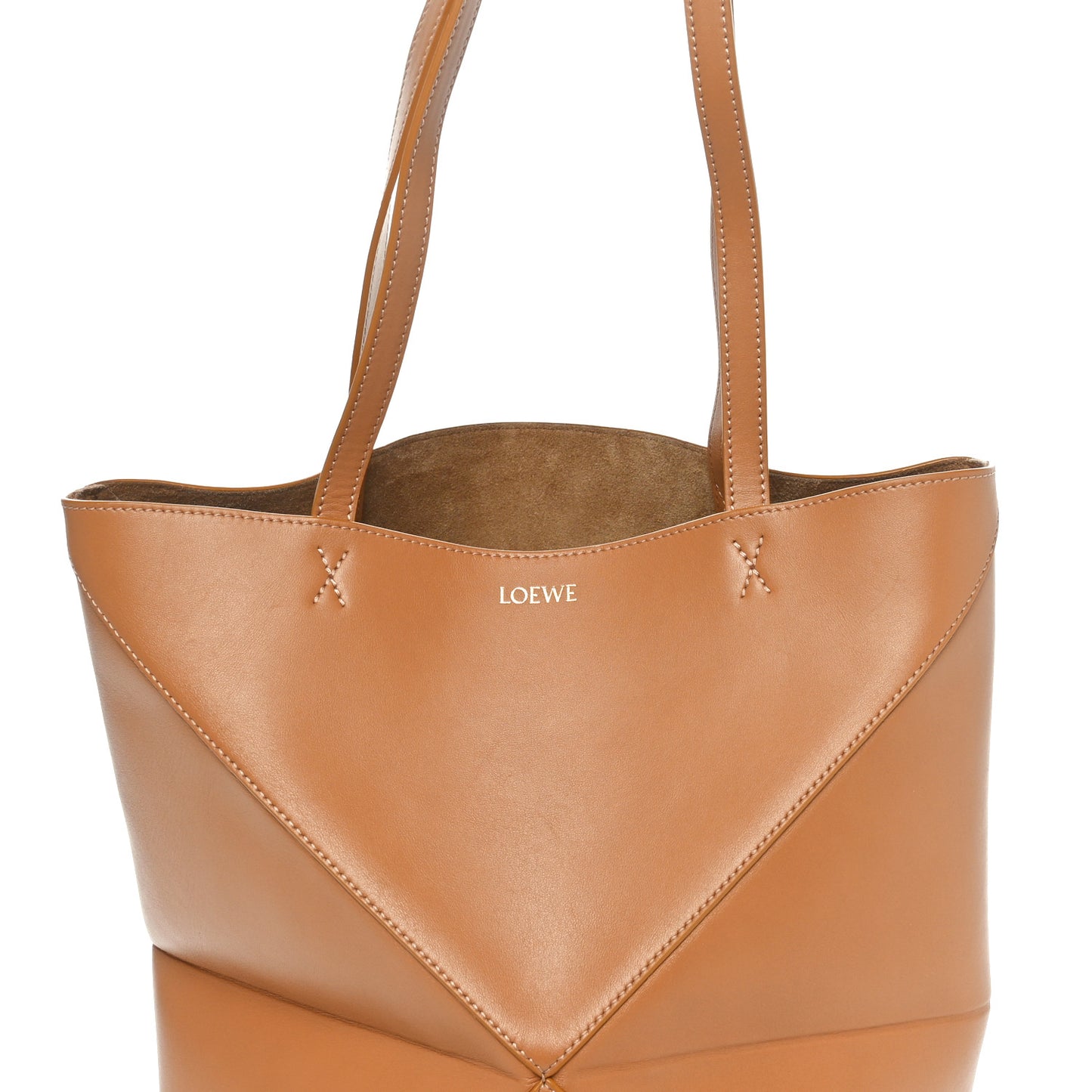 Shiny Calfskin Medium Puzzle Fold Tote Warm Desert