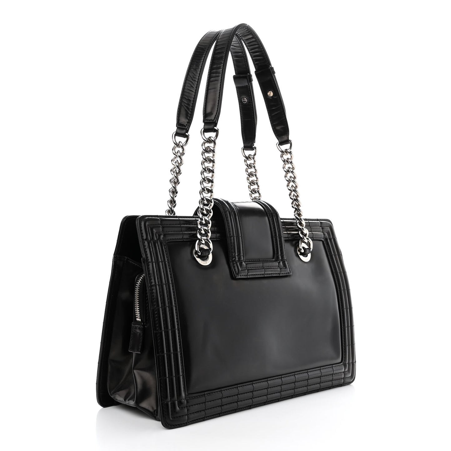 Glazed Calfskin Boy Tote Black