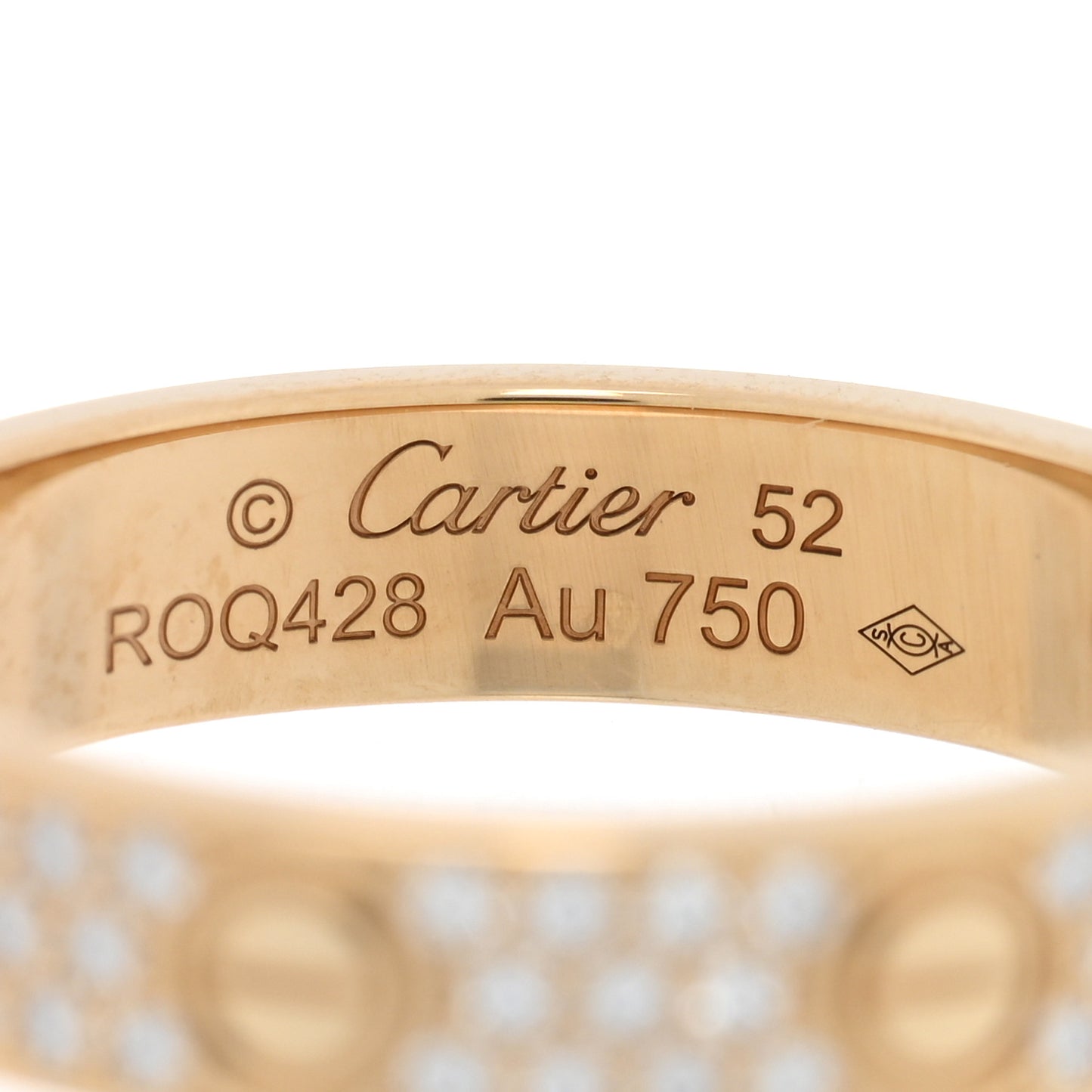 18K Yellow Gold Diamond 4mm LOVE Wedding Paved Band Ring 52 6
