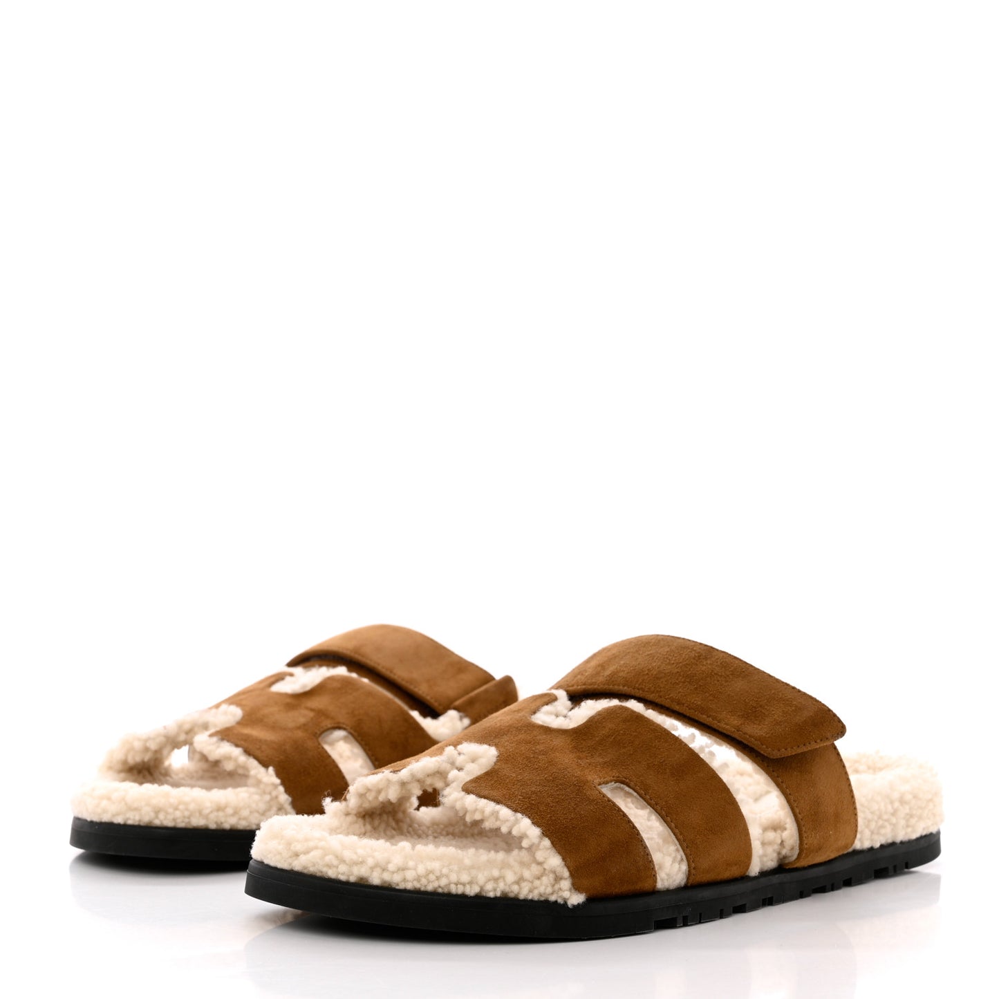 Suede Goatskin Woolskin Mens Chypre Sandals 43.5 Brun Fume Ecru