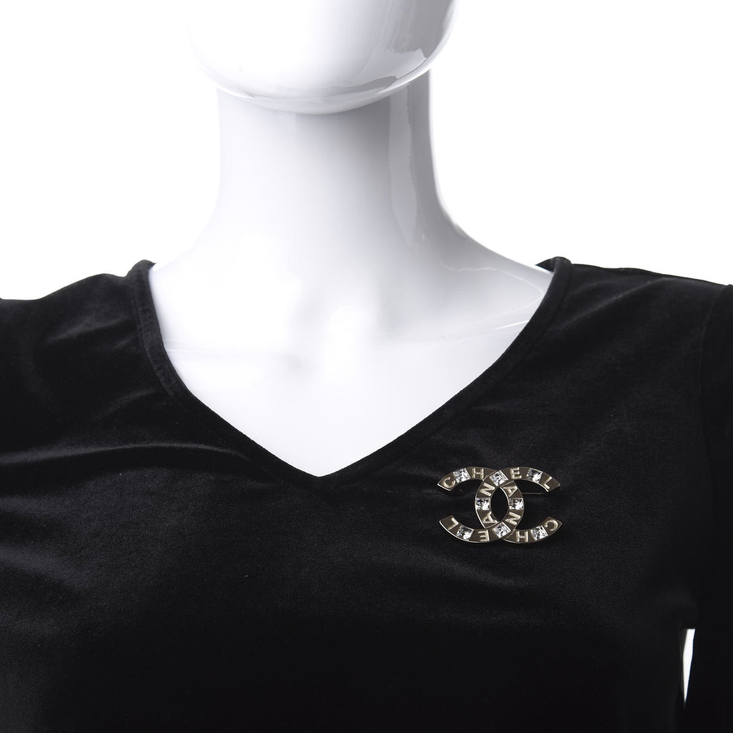 Baguette Crystal Logo CC Brooch Gold