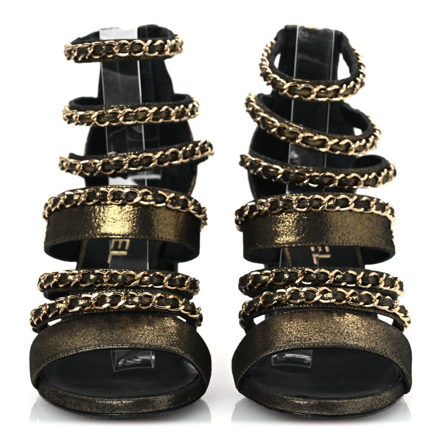 Suede Laminated Lambskin Gladiator Chain Sandals 36.5 Dark Gold
