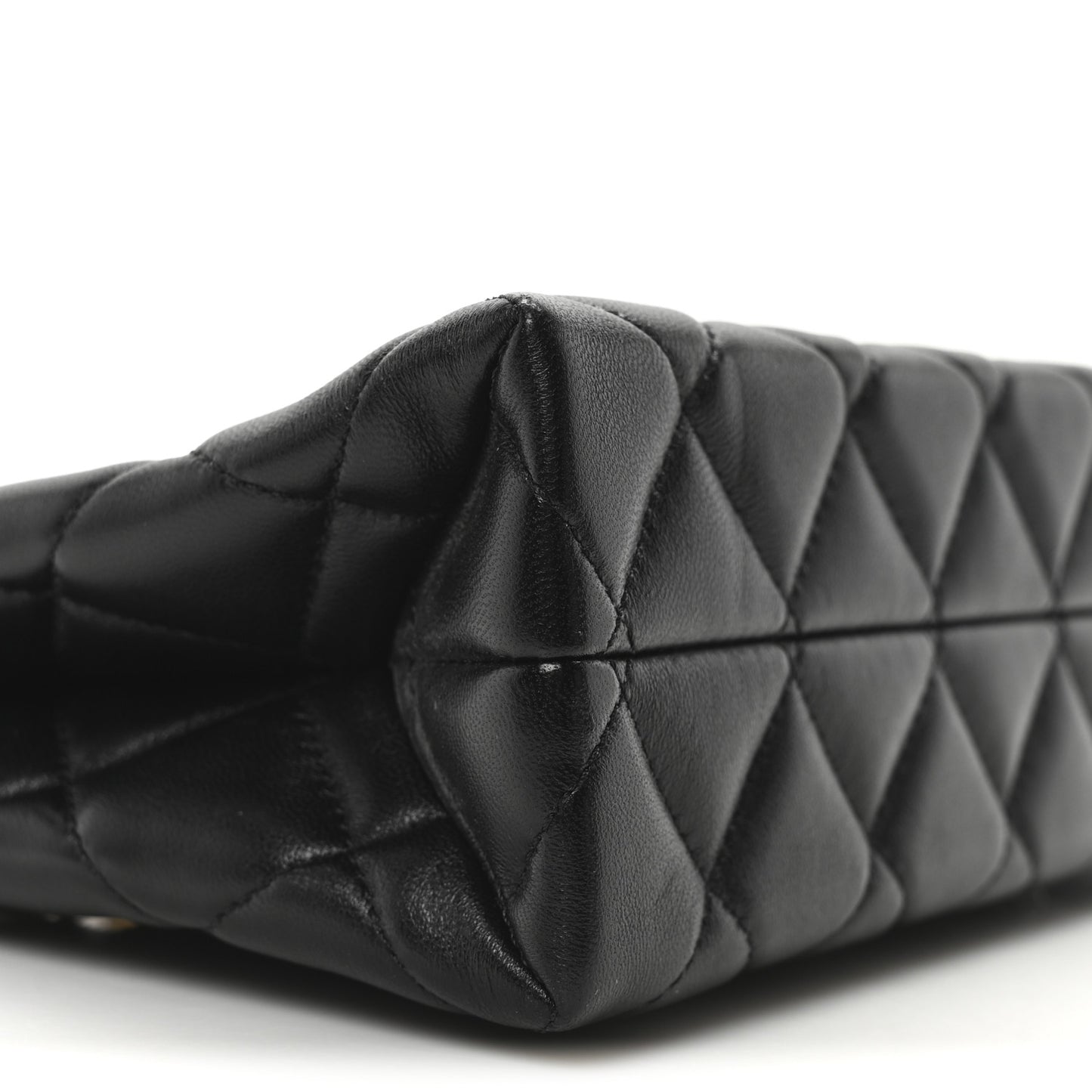 Lambskin Quilted Enamel Mini Shopping Bag Black