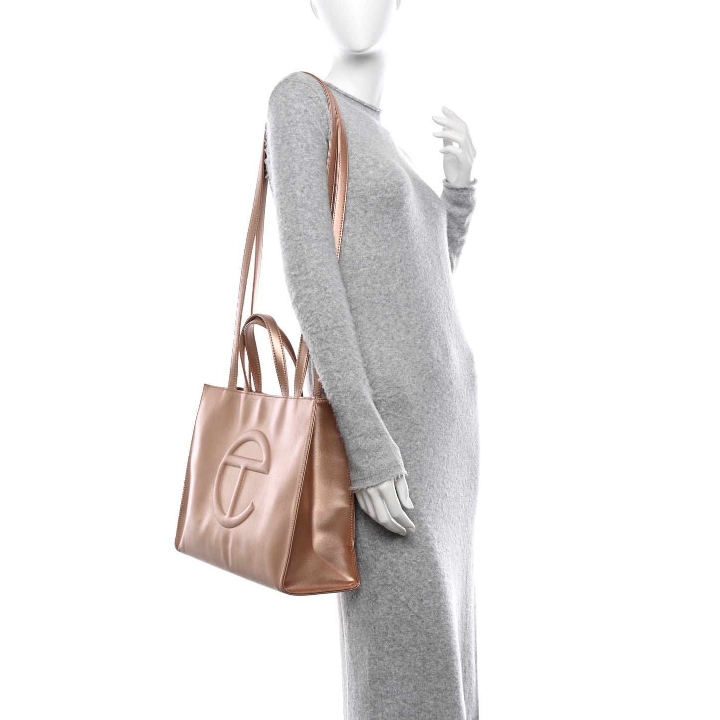 Metallic Vegan Leather Medium Shopping Bag Copper