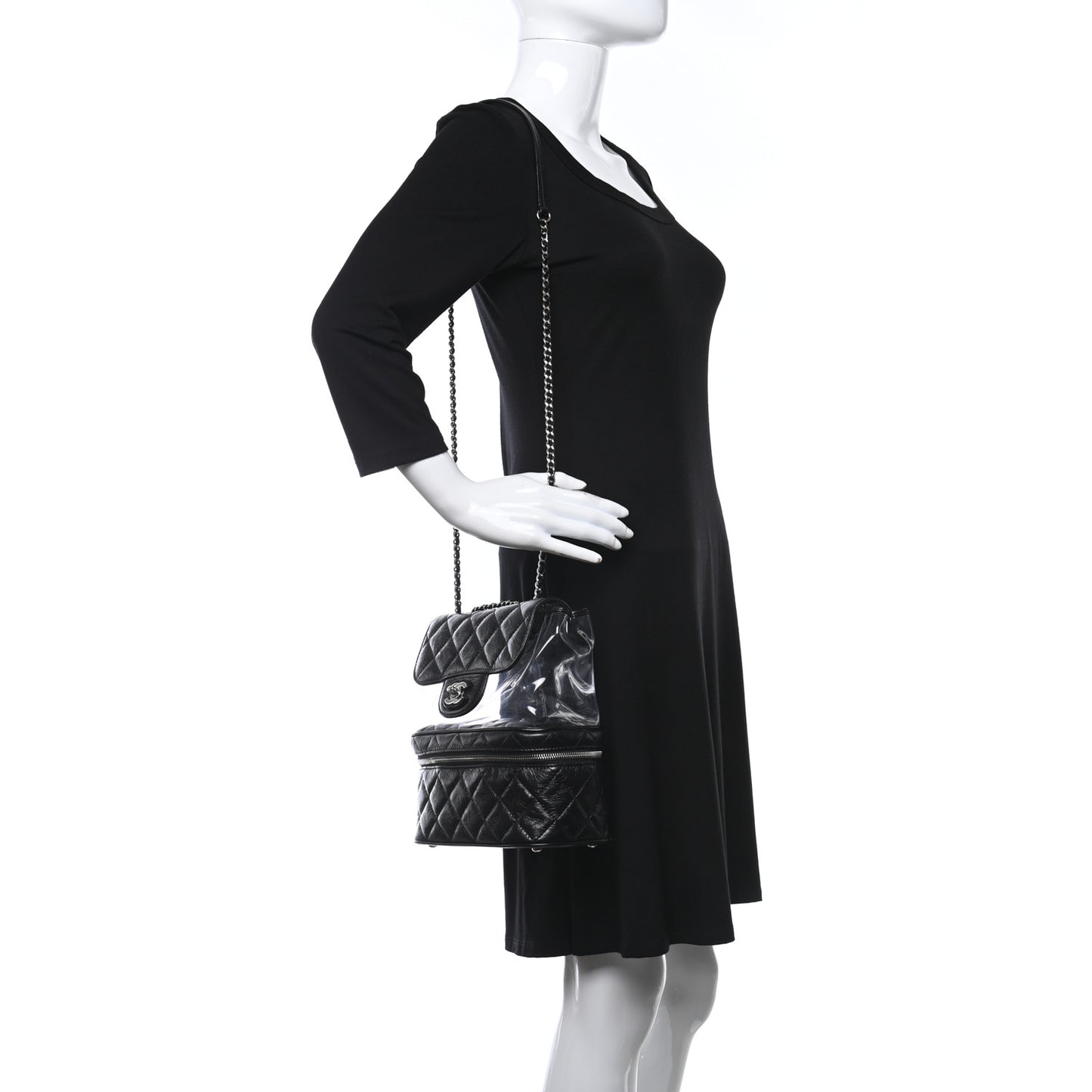 Crumpled Calfskin PVC Quilted Flap Black