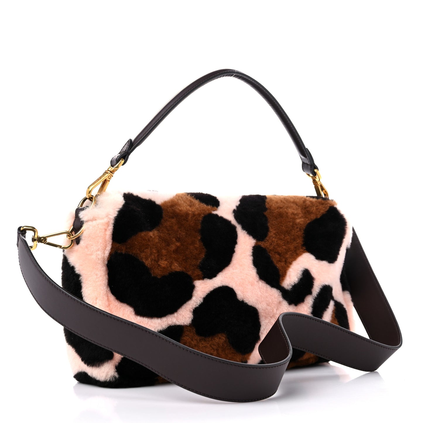 Shearling Vitello Dolce Leopard Print Large Baguette Pink Brown Multicolor