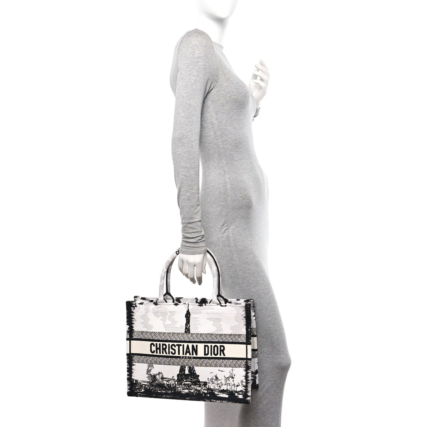Canvas Embroidered Medium Paris Book Tote White Black