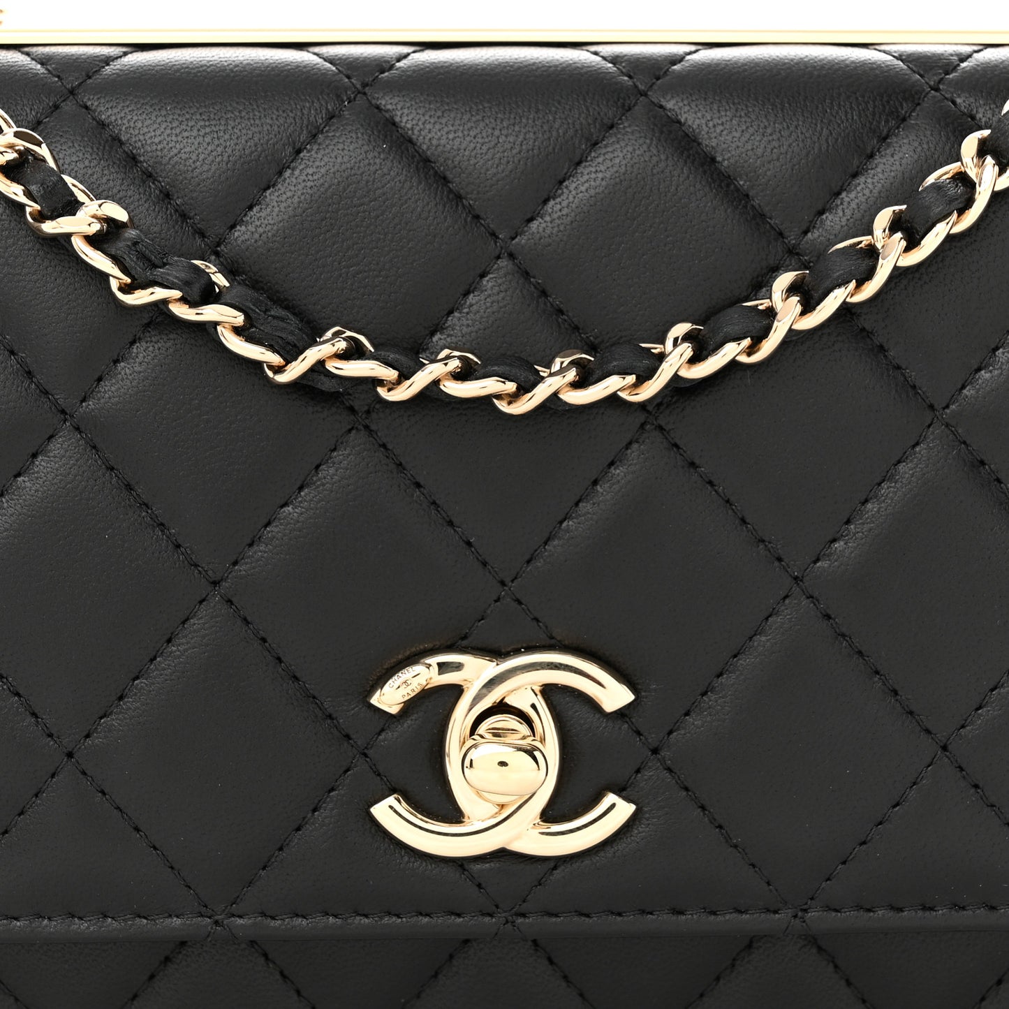 Lambskin Quilted Trendy CC Wallet On Chain WOC Black