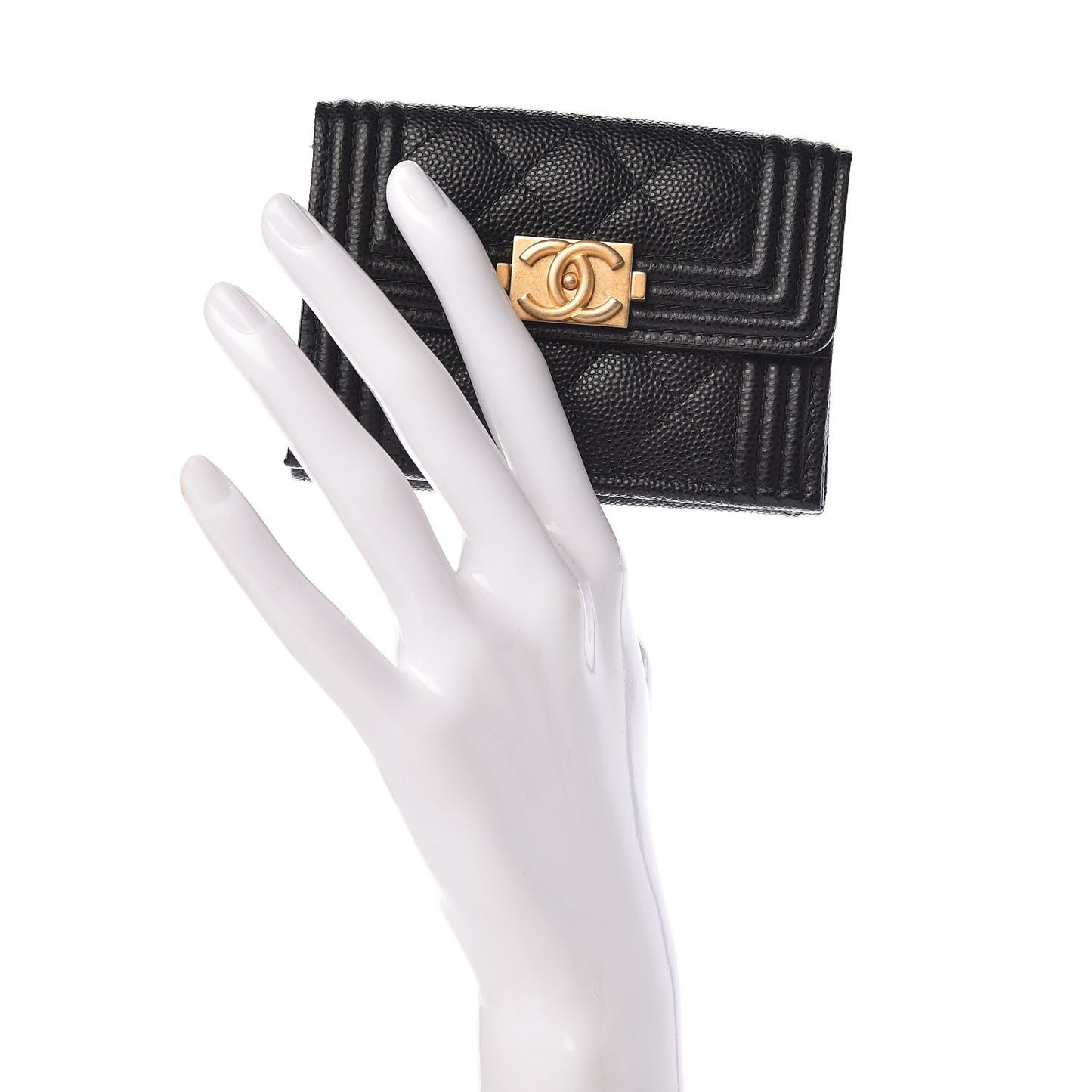 Caviar Quilted Small Boy Flap Wallet Black