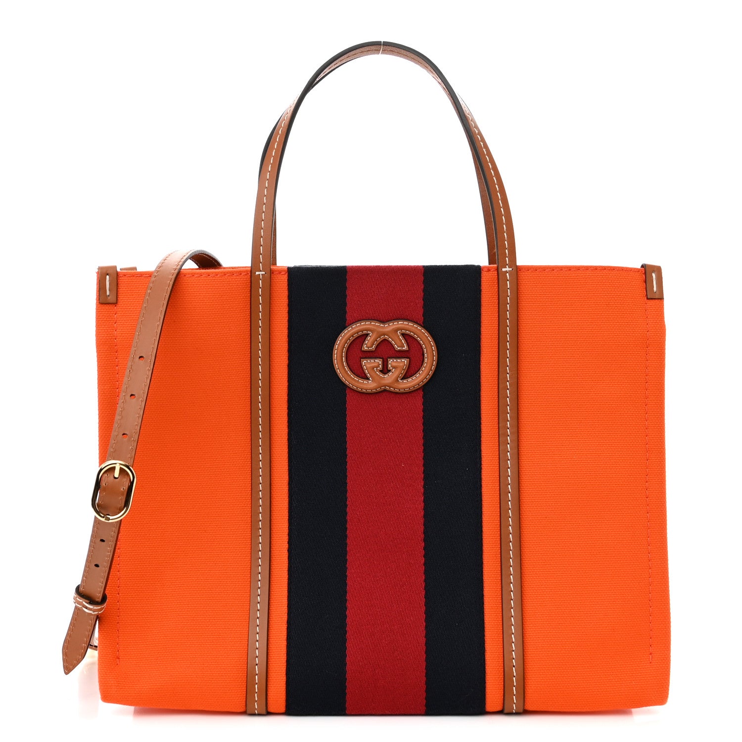 Gucci Canvas Calfskin Web Large Interlocking G Tote Bag Vibrant