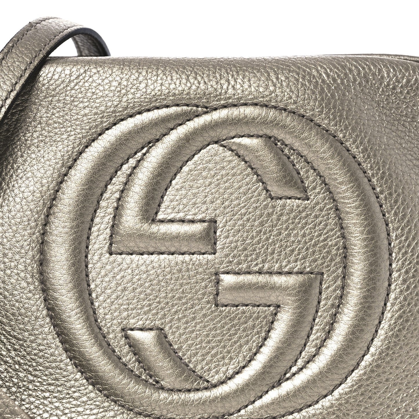 Metallic Pebbled Calfskin Small Soho Disco Bag Golden Beige