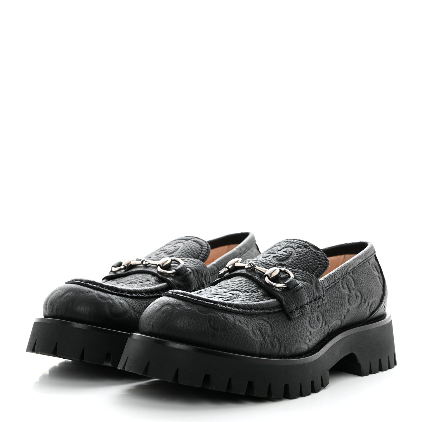 Piuma Calfskin GG Embossed Womens Horsebit Rock 20mm Loafers 39.5 Black