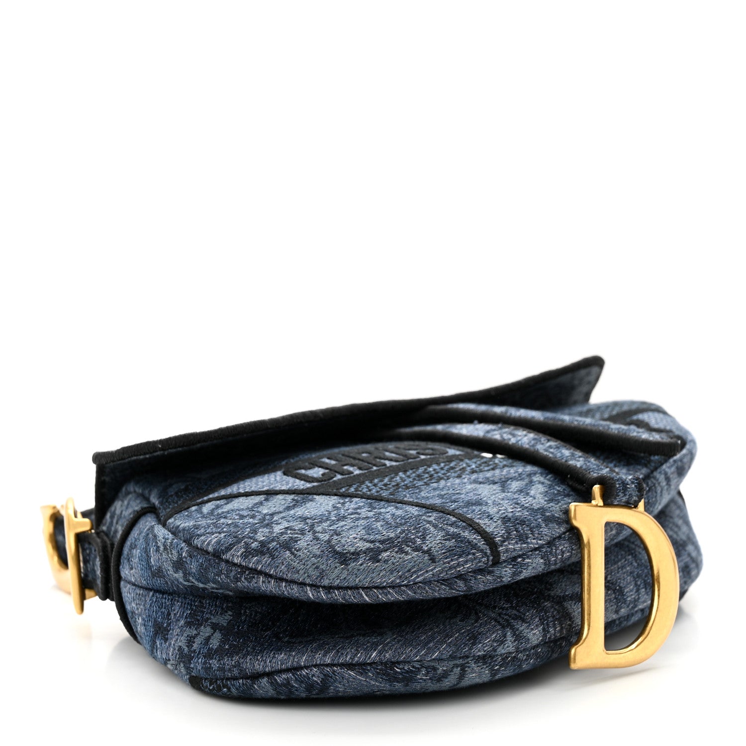 Christian Dior Denim Flowers Embroidered Saddle Bag Blue 4 of 11