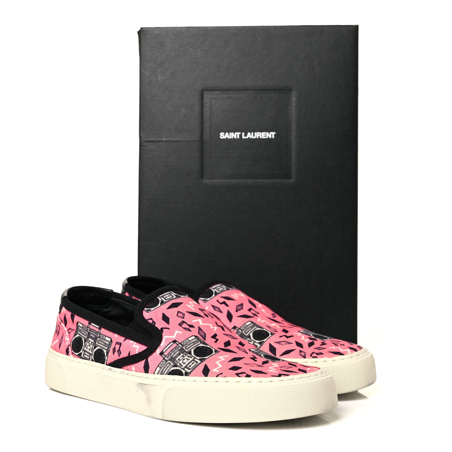 Canvas Radio Print Mens Venice Slip On Sneakers 38.5 Pink Black White