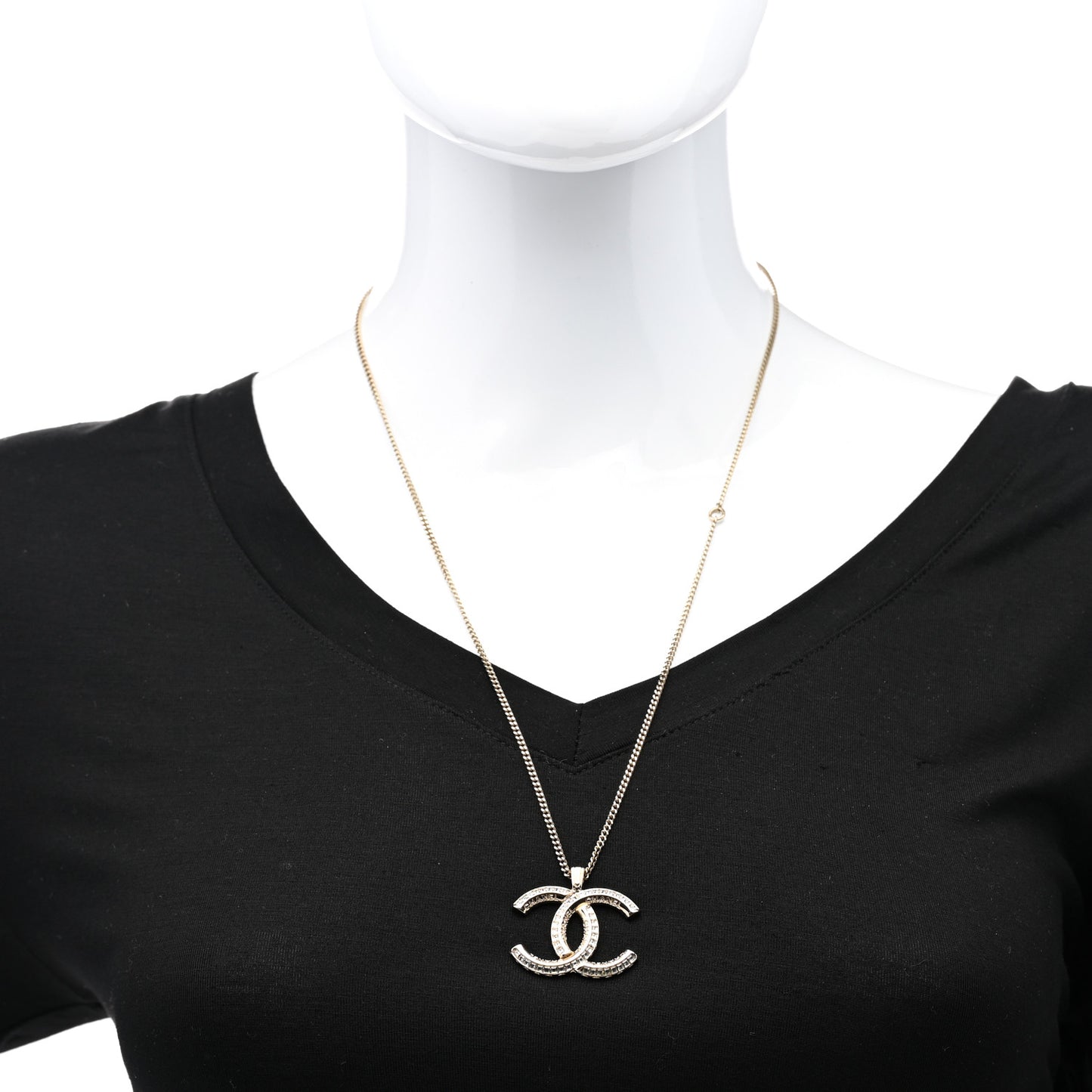 Baguette Crystal Logo CC Chain Necklace Gold