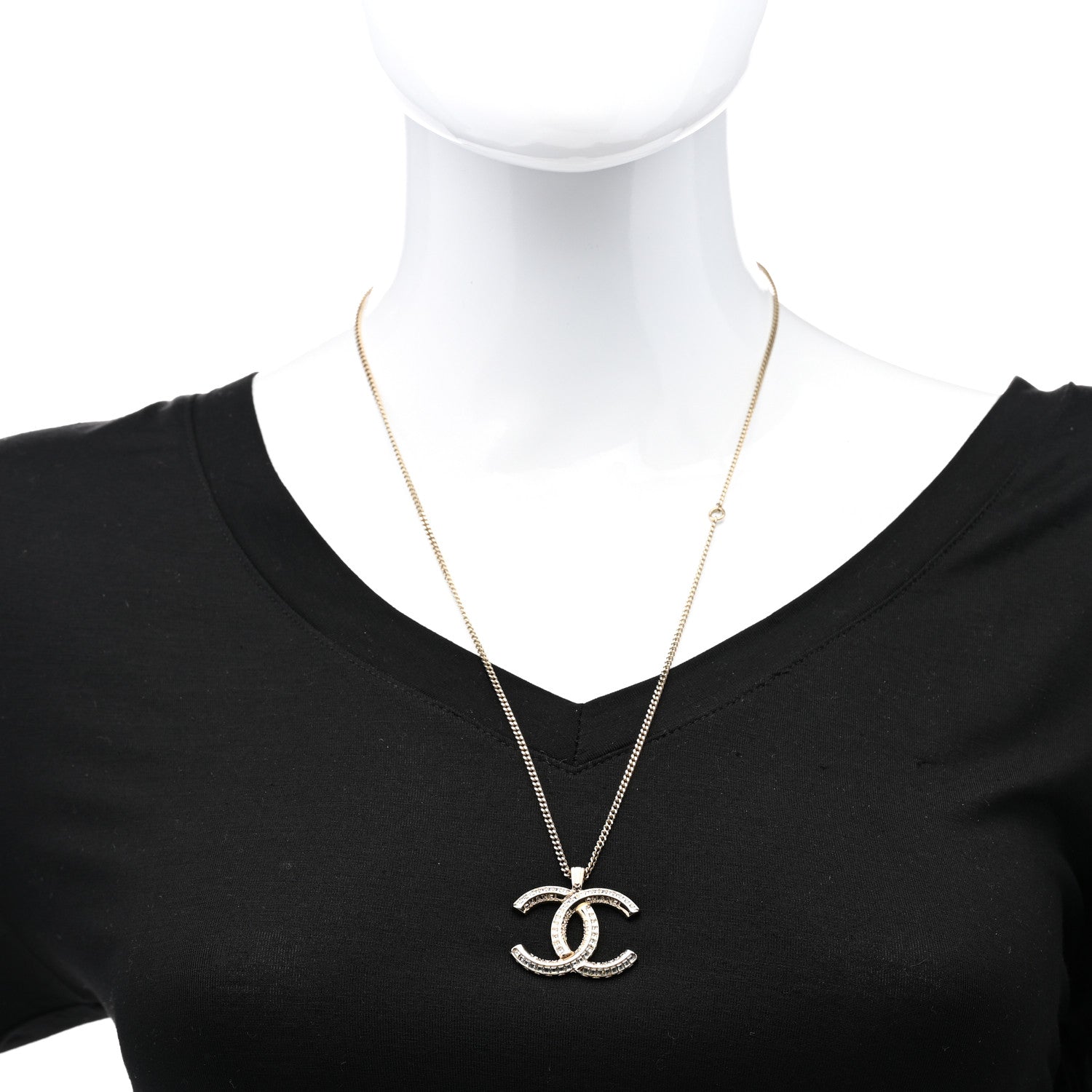 Chanel Baguette Crystal Logo CC Chain Necklace Gold 2 of 6