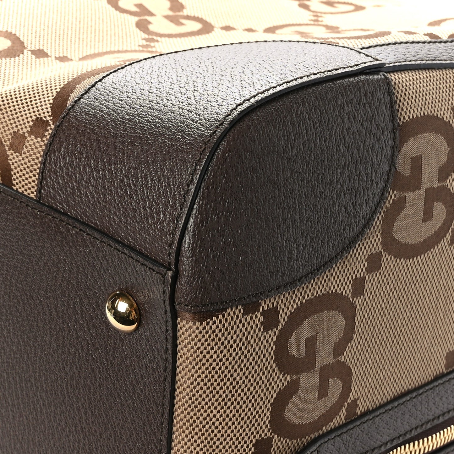 Monogram Jumbo GG Textured Dollar Calfskin Web Maxi Duffle Bag Camel Ebony