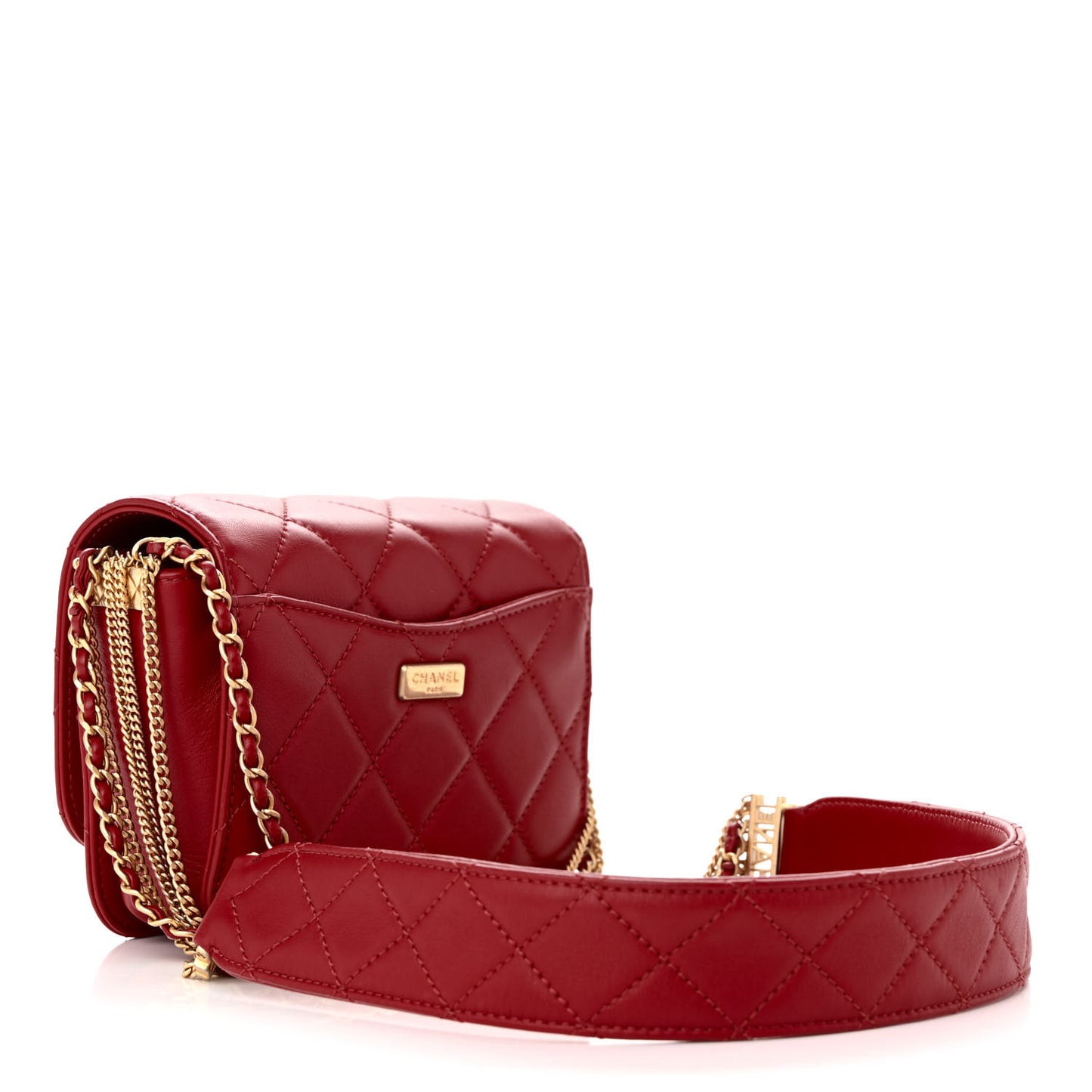 Lambskin Quilted Small Multiple Chain Flap Red