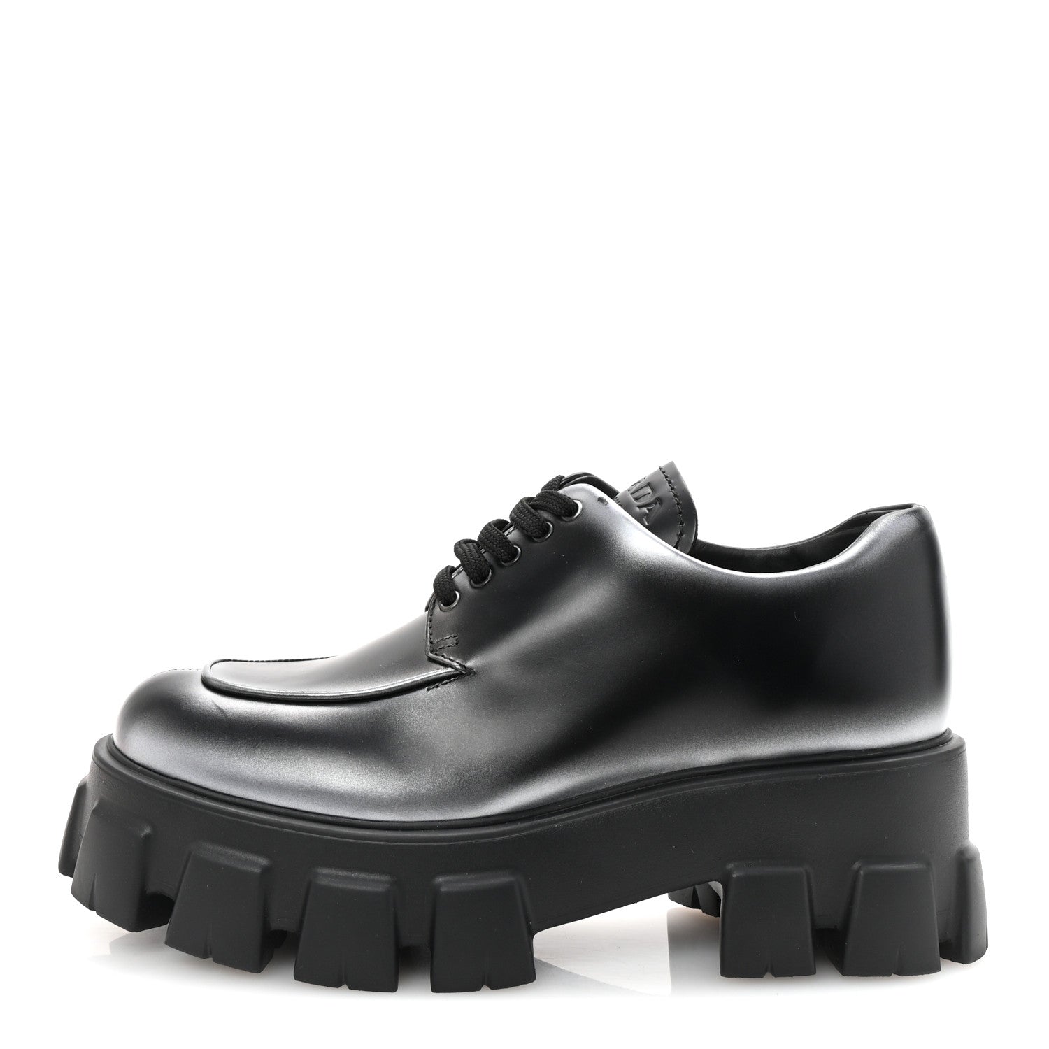 Prada Spazzolato Rois Sfumato Monolith 55mm Derby Loafers 38.5 Black Argento 1 of 9