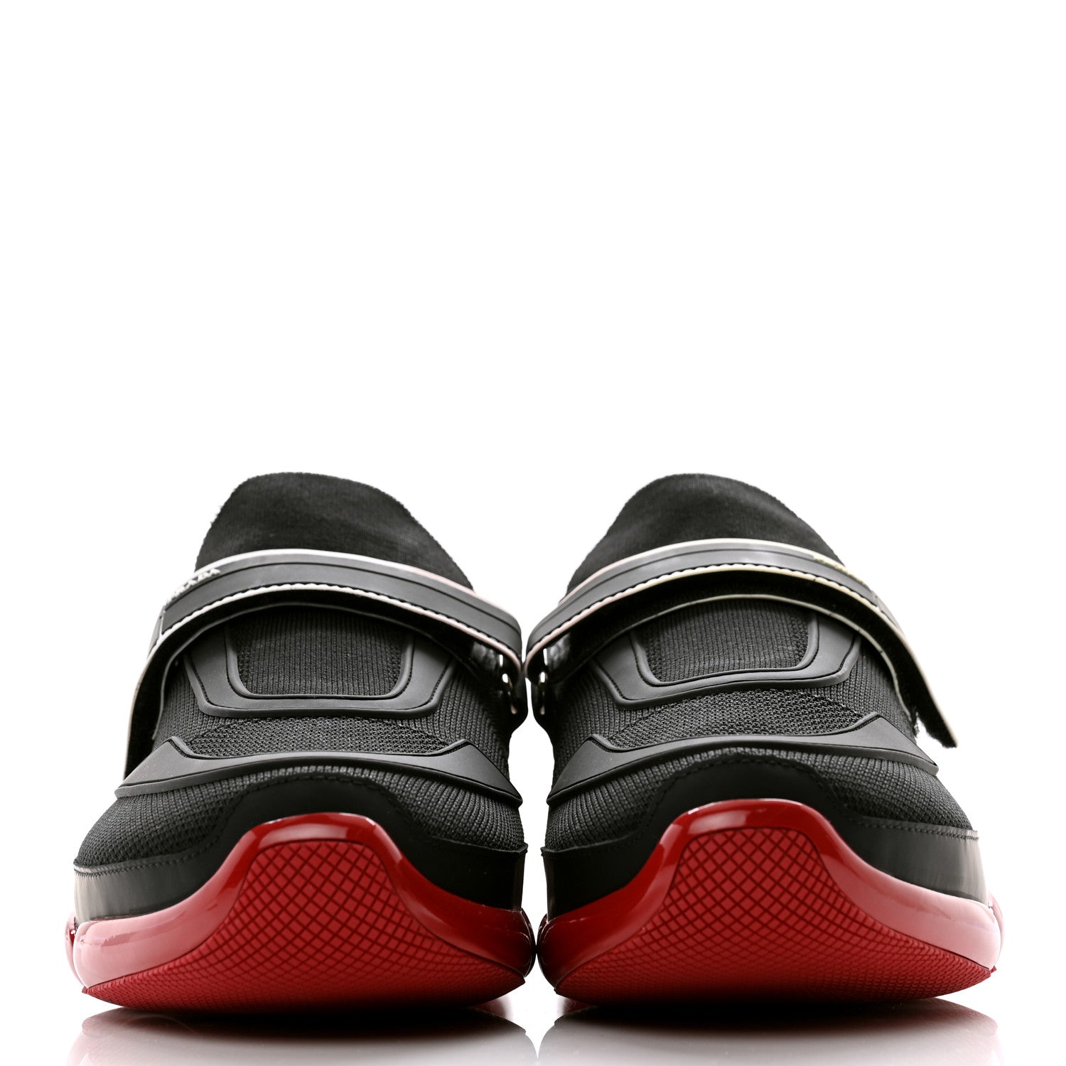 Prada Rubber Knit Fabric Mens Cloudbust Air Sneakers 10 Black Red 2 of 8