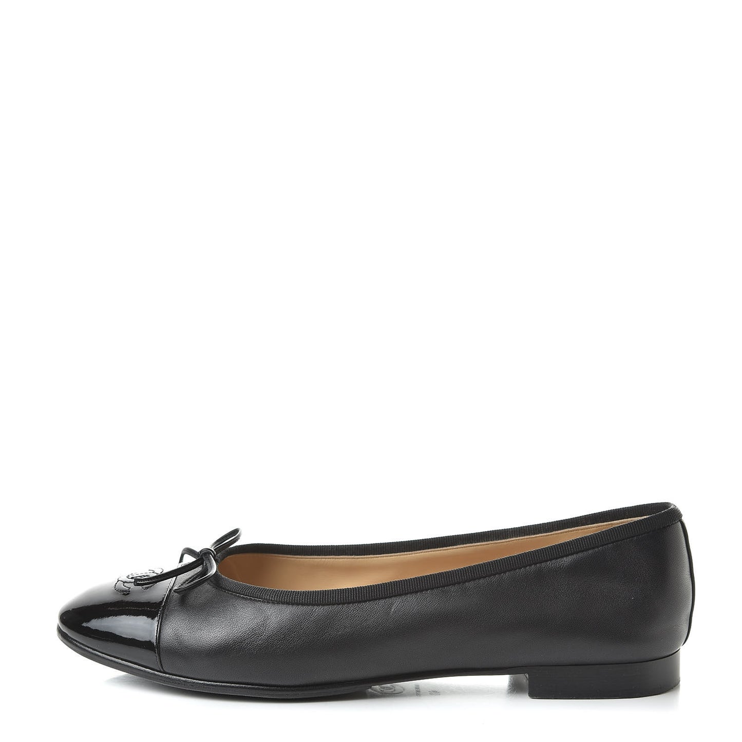Lambskin Patent Calfskin Cap Toe Ballerina Flats 40 Black