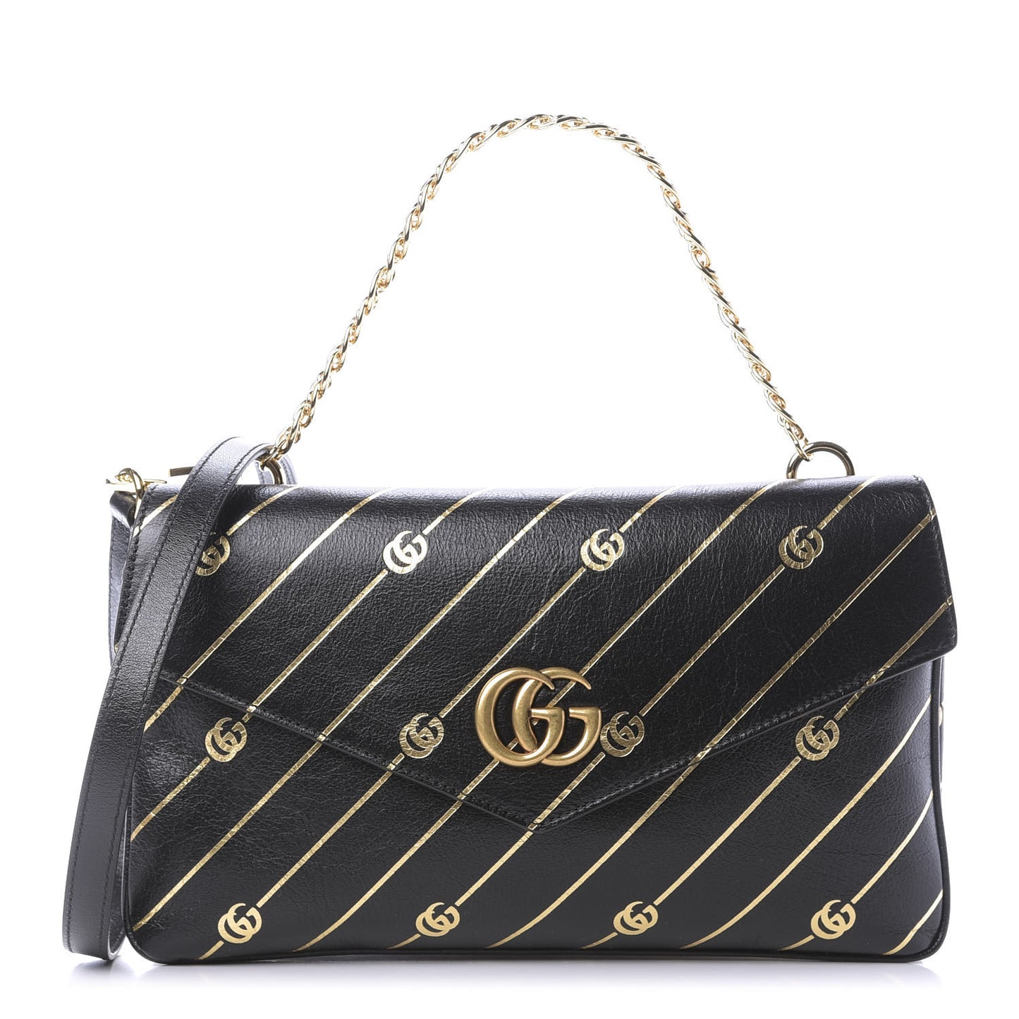 Calfskin Diagonal GG Medium Thiara Double Envelope Shoulder Bag Black White