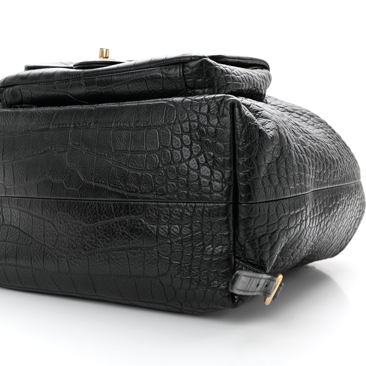 Calfskin Crocodile Embossed Large Backpack Black