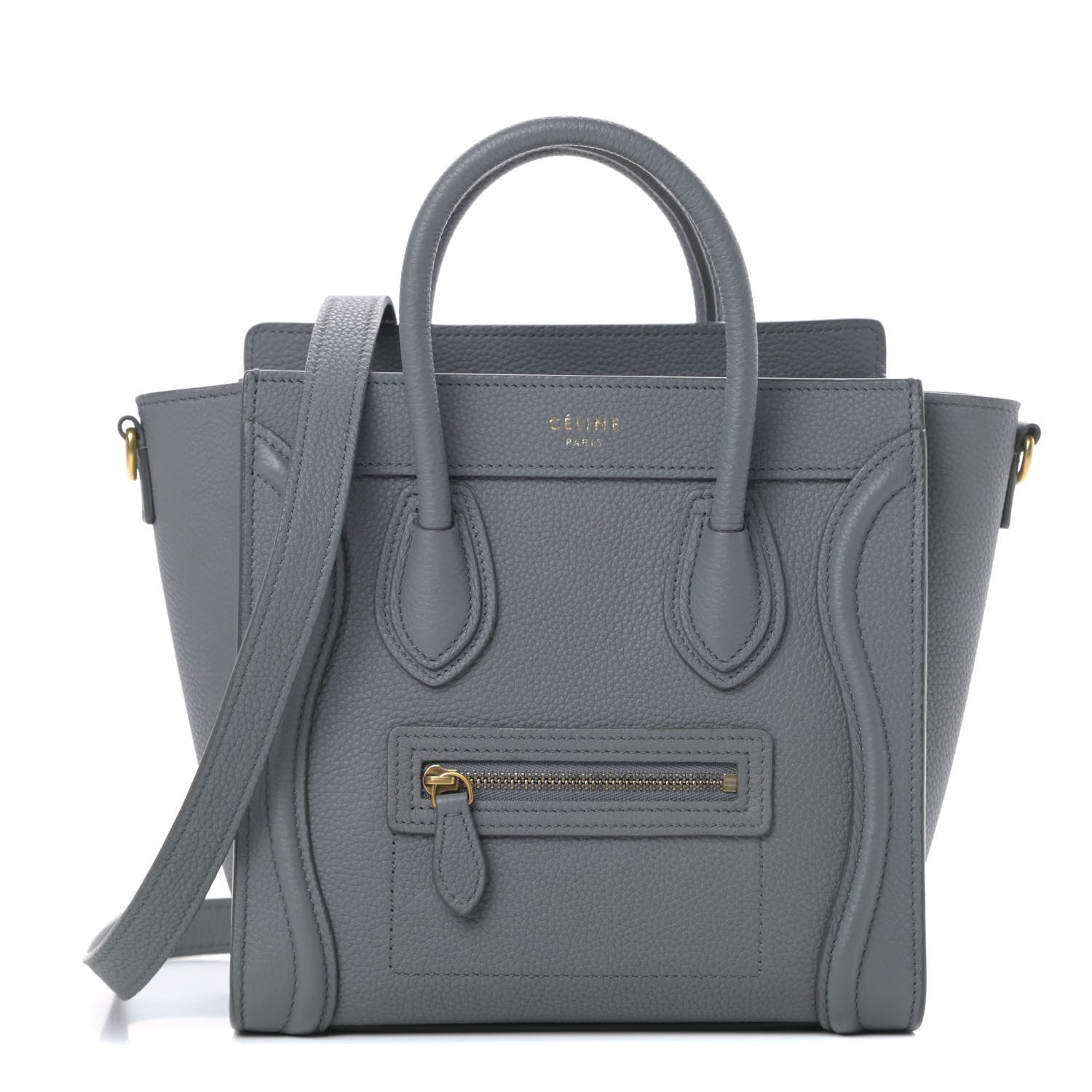 Celine Drummed Calfskin Nano Luggage Kohl 1 of 12