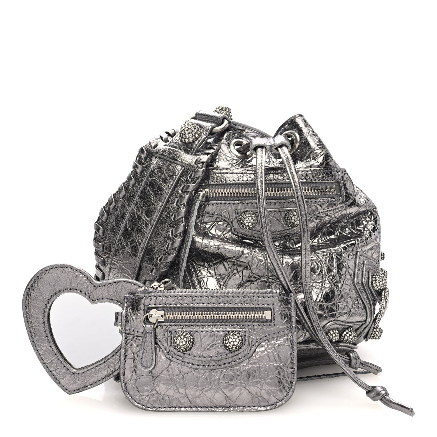 Balenciaga Metallic Agneau Arena Crystal Le Cagole Bucket Bag XS