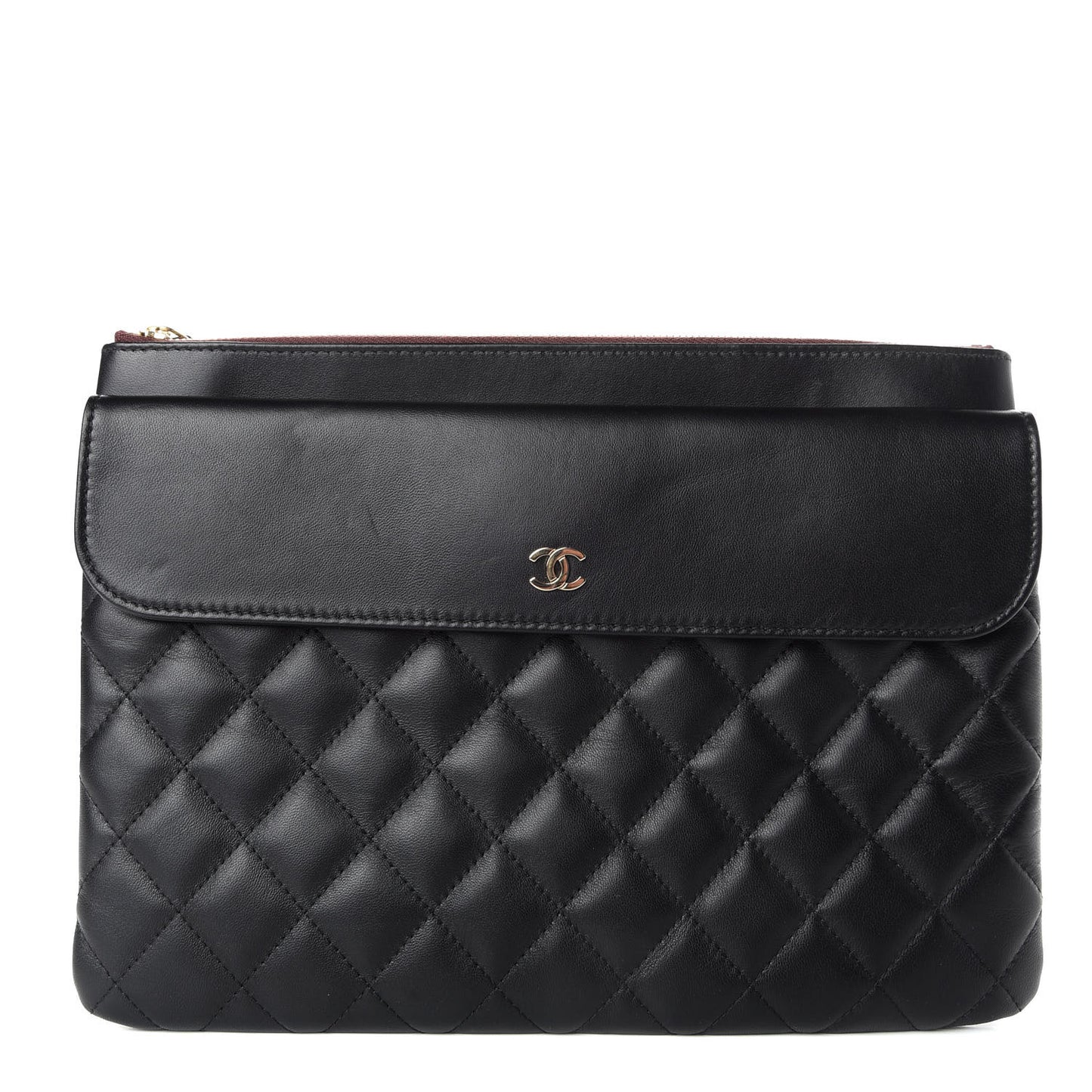 Lambskin Quilted Medium Flap Cosmetic Case Black