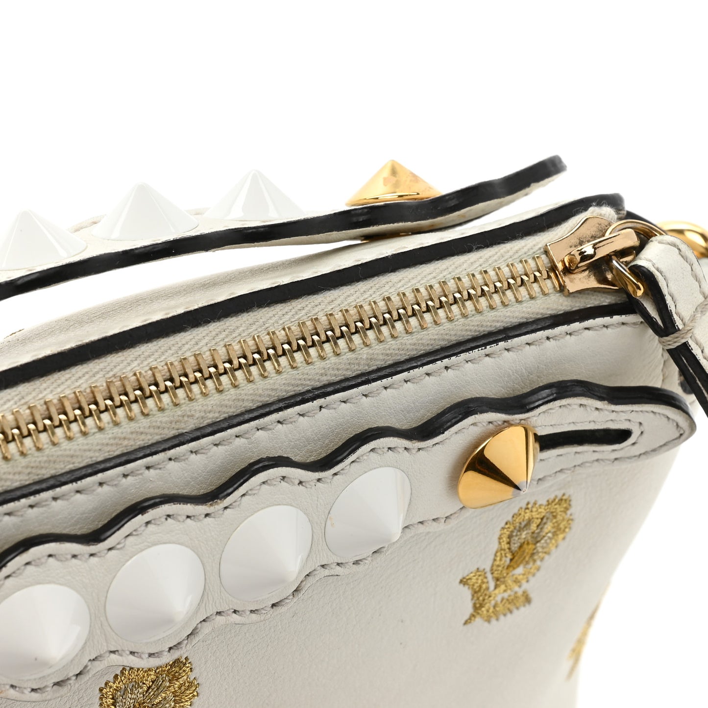 Vitello Dolce Lurex Floral Embroidered Studded Mini By The Way Boston Bag White