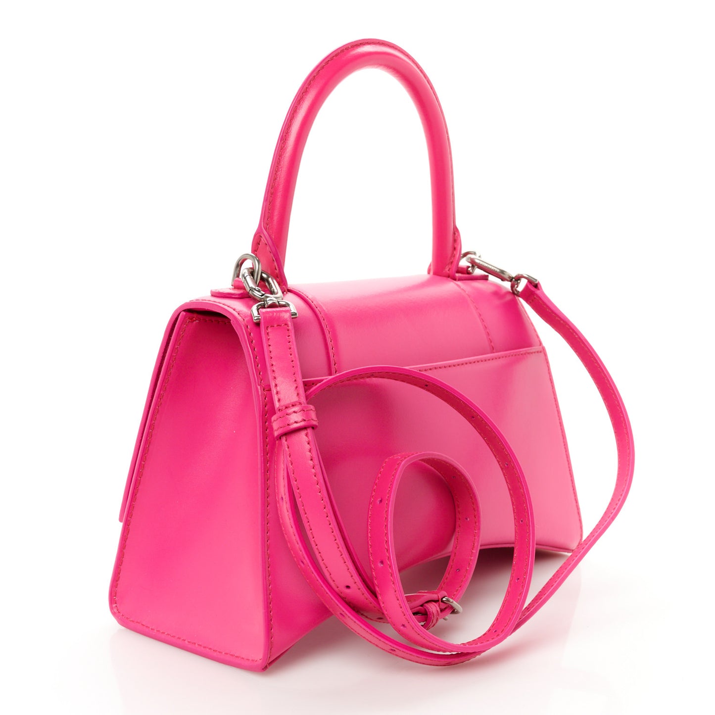 Shiny Box Calfskin Small Hourglass Top Handle Bag Acid Fuchsia