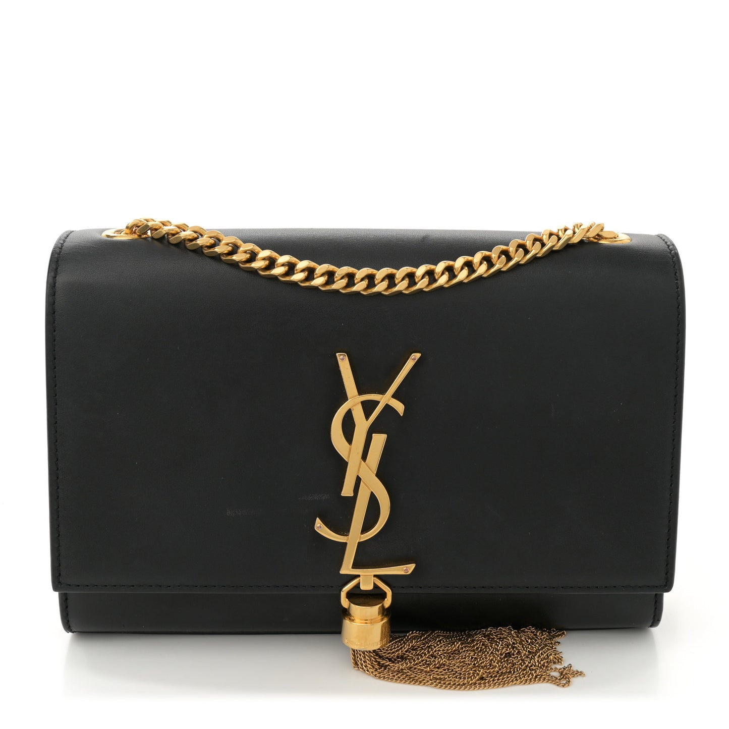 Calfskin Small Classic Monogram Kate Tassel Satchel Black