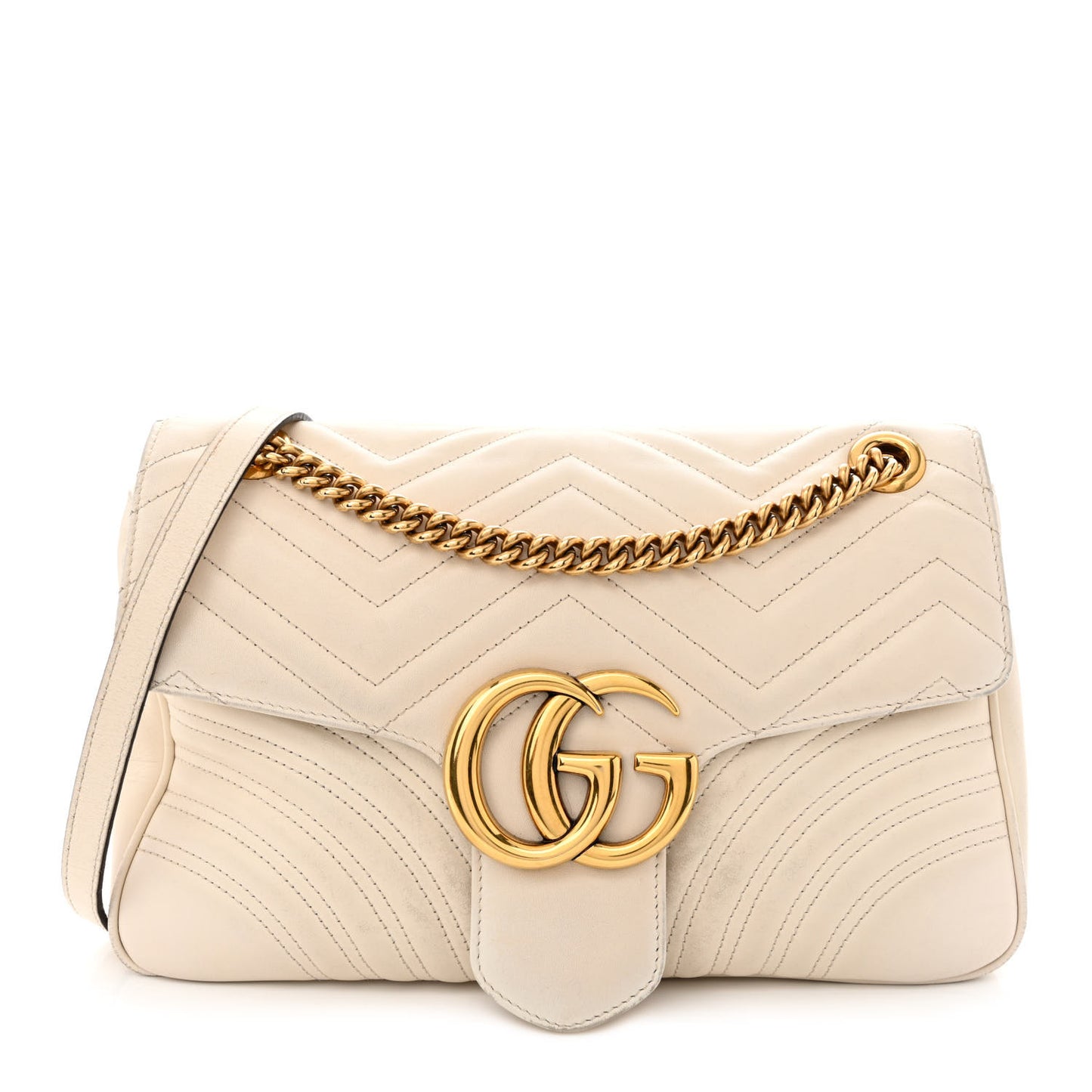 Calfskin Matelasse Medium GG Marmont Shoulder Bag White