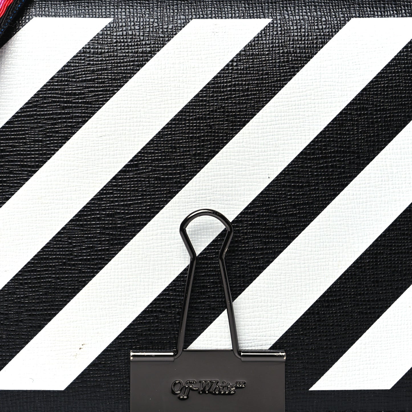 Saffiano Striped Mini Diag Binder Clip Bag Black White Indus