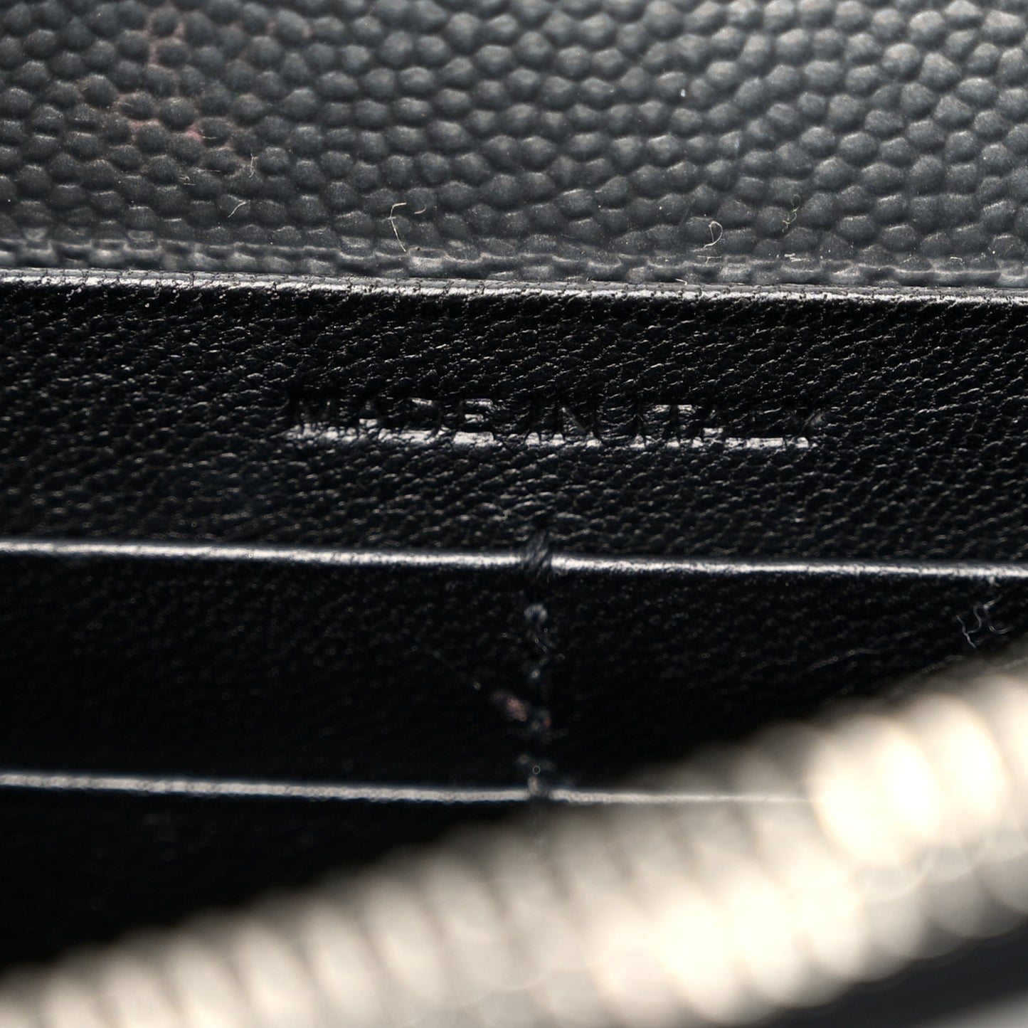 Metallic Grain De Poudre Kate Monogram Tassel Chain Wallet Silver