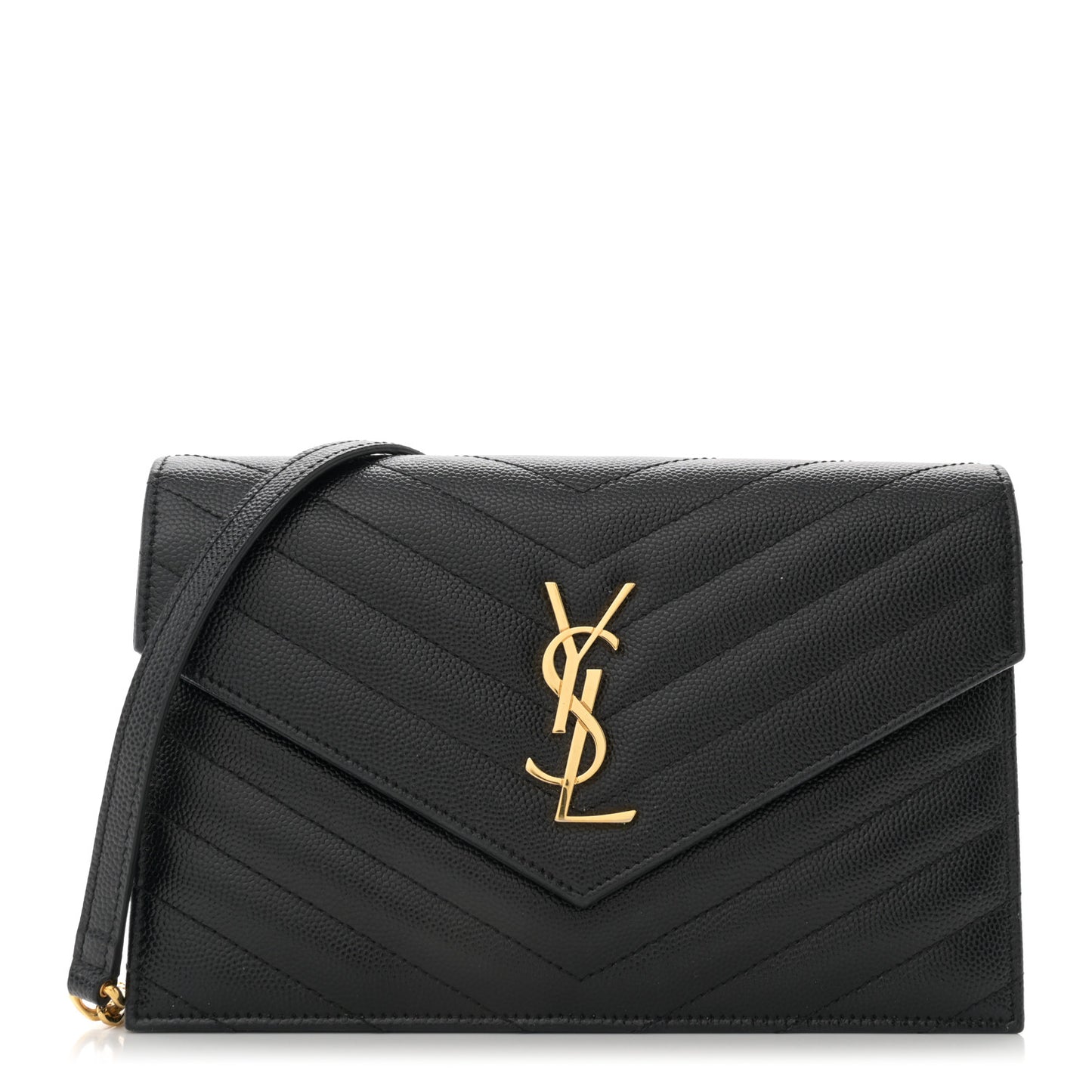 Grain De Poudre Matelasse Chevron Monogram Envelope Chain Wallet Black