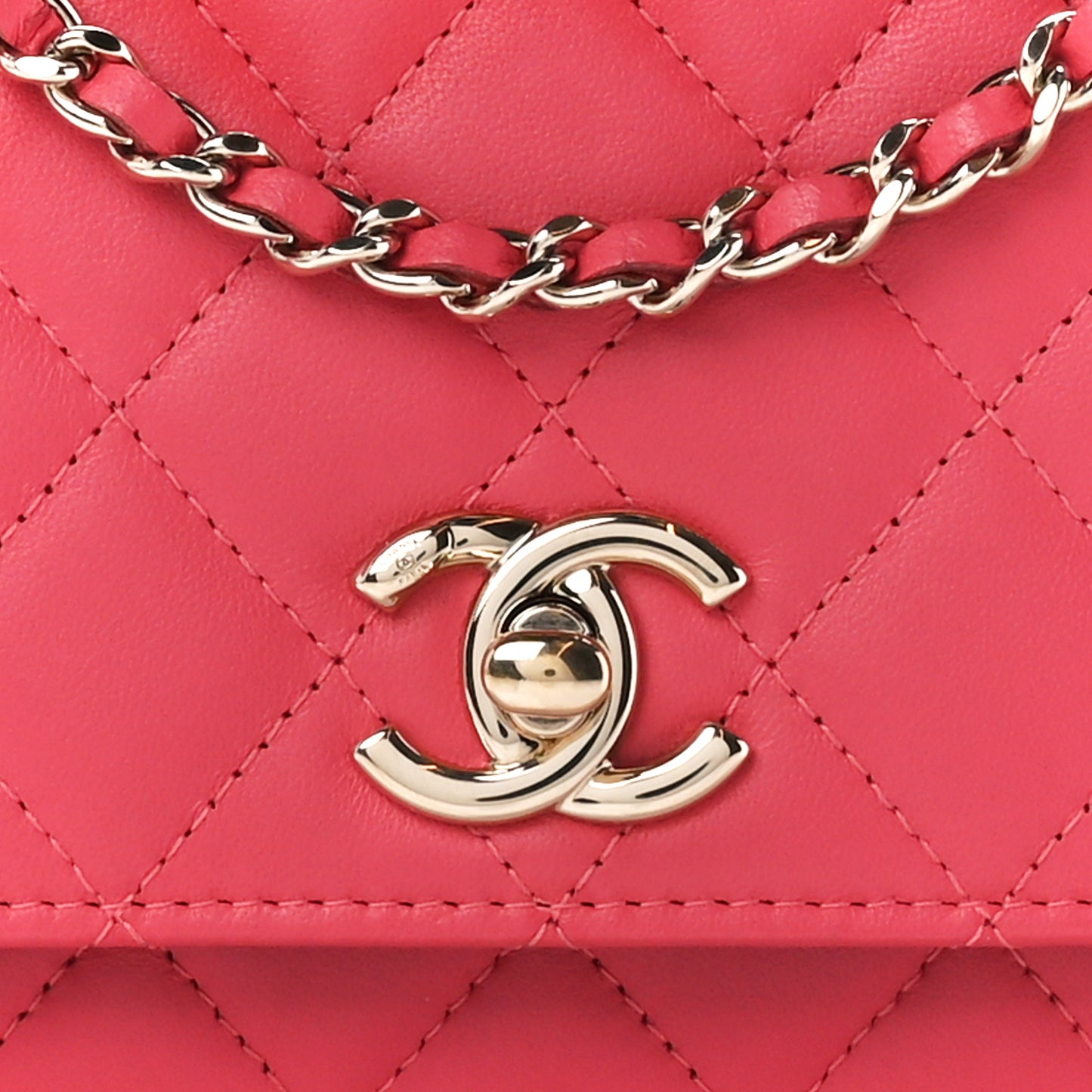 Lambskin Quilted Trendy CC Wallet On Chain WOC Pink